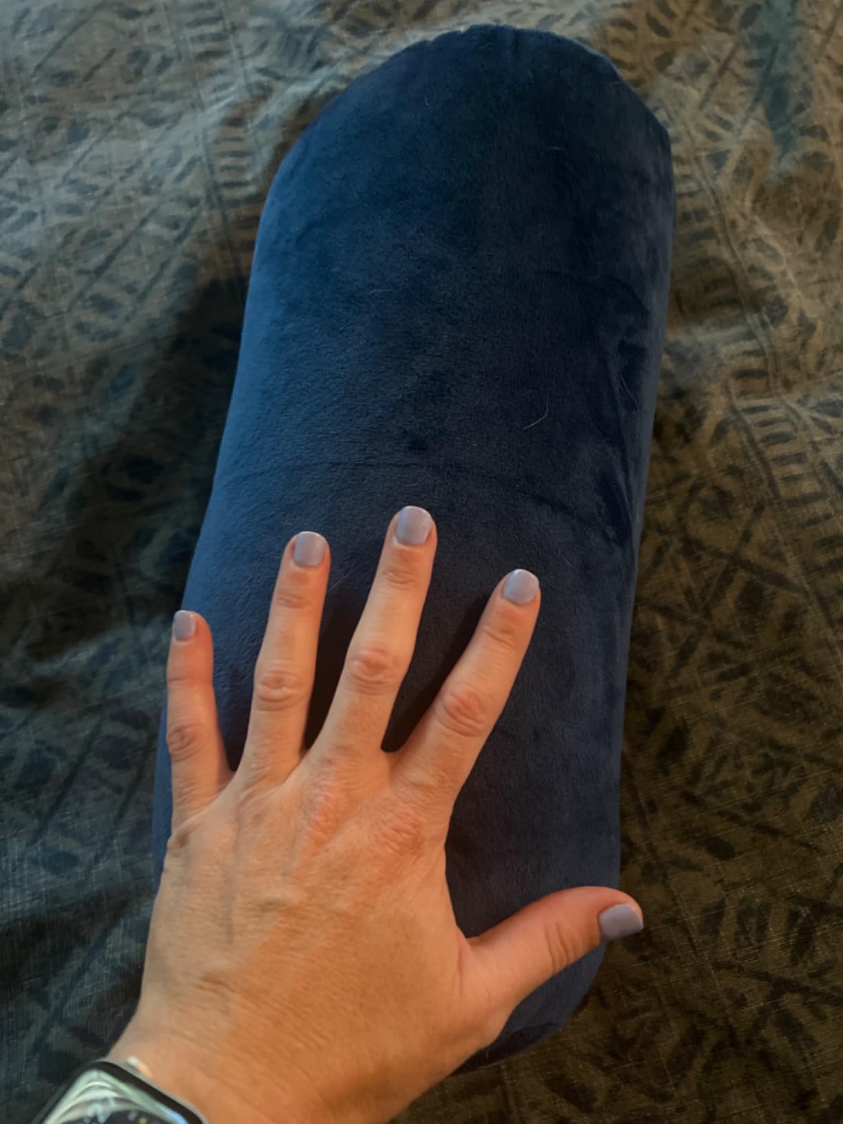 1 MIDDLE ONE Bolster Pillow with Removable Velvet Cover, Round Cylinder Neck Roll Pillow for Head, Back, Leg Support, Decorative Bed and Couch Pillow 16 x 6 Inches (Grey) customer photo 2