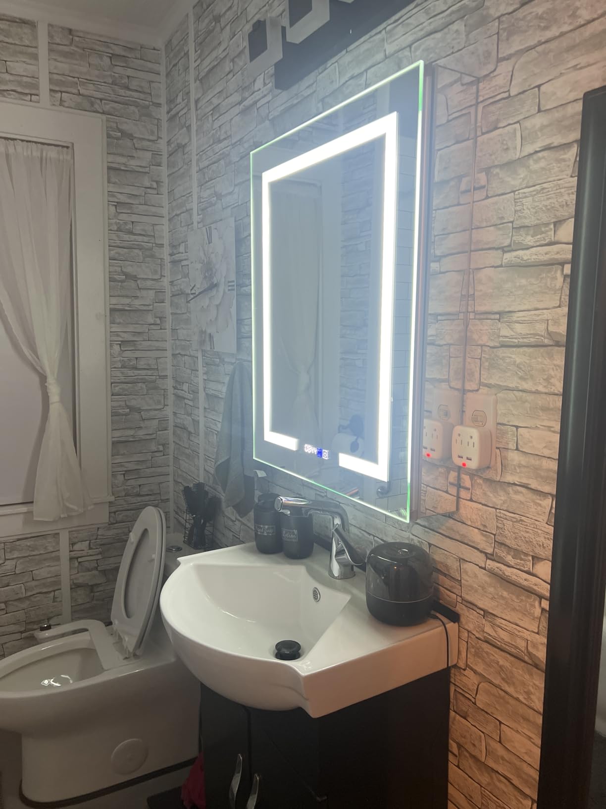 VEVOR Lighted Medicine Cabinet with Mirror, 36 x 30 in Recessed or Wall Mount, 3 Color Dimmable LED Bathroom Medicine Cabinet with HD Mirror, Clock, Adjustable Shelve Storage, Memory Defog Function customer photo 2