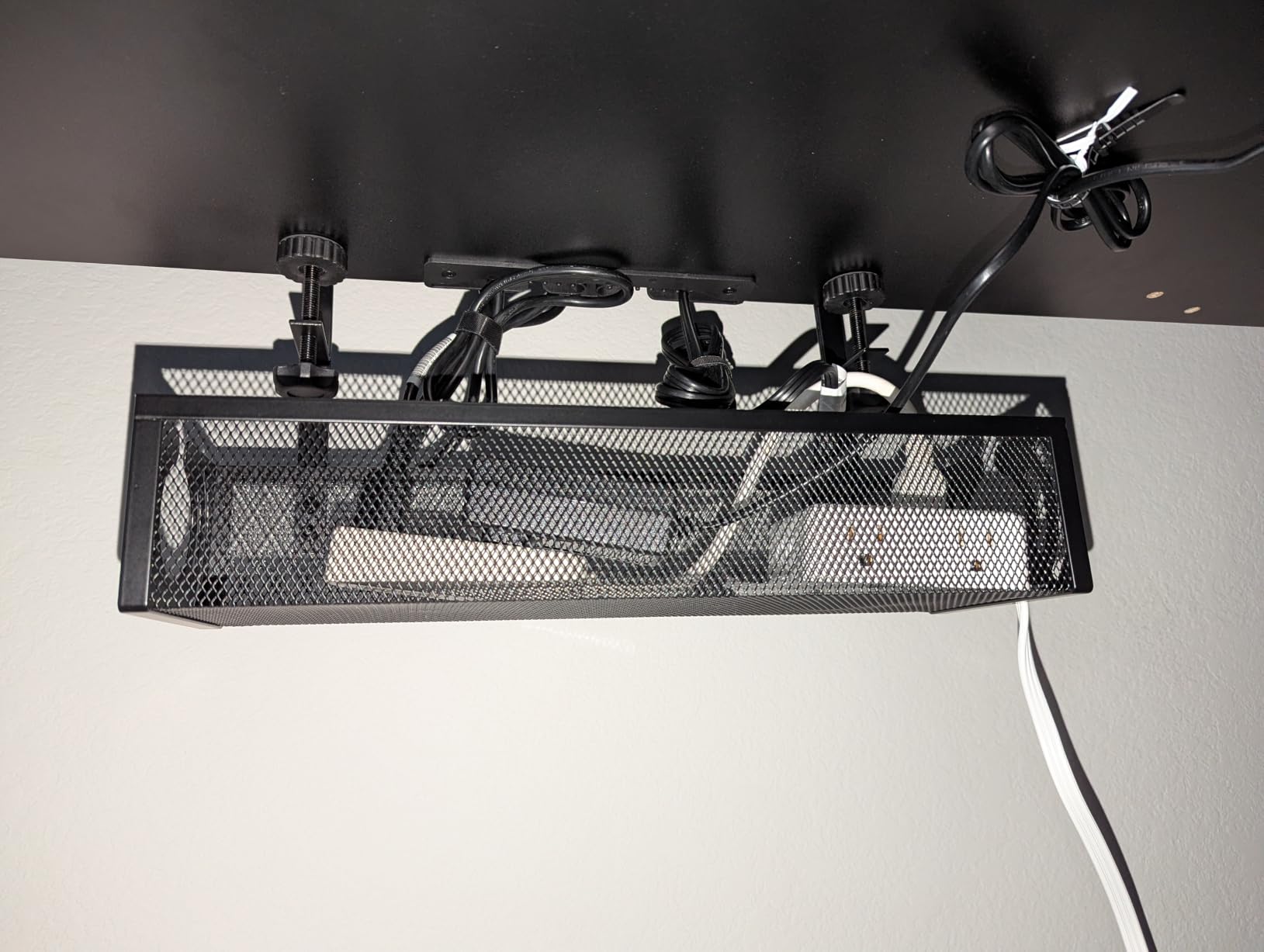 Cable Management, 25.3'' Under Desk Cable Management Tray No Drill | Metal Cable Organizer with Clamp for Wire Management, Cord Organizer for Home Office, Desk Accessories Organizer, Black customer photo 2