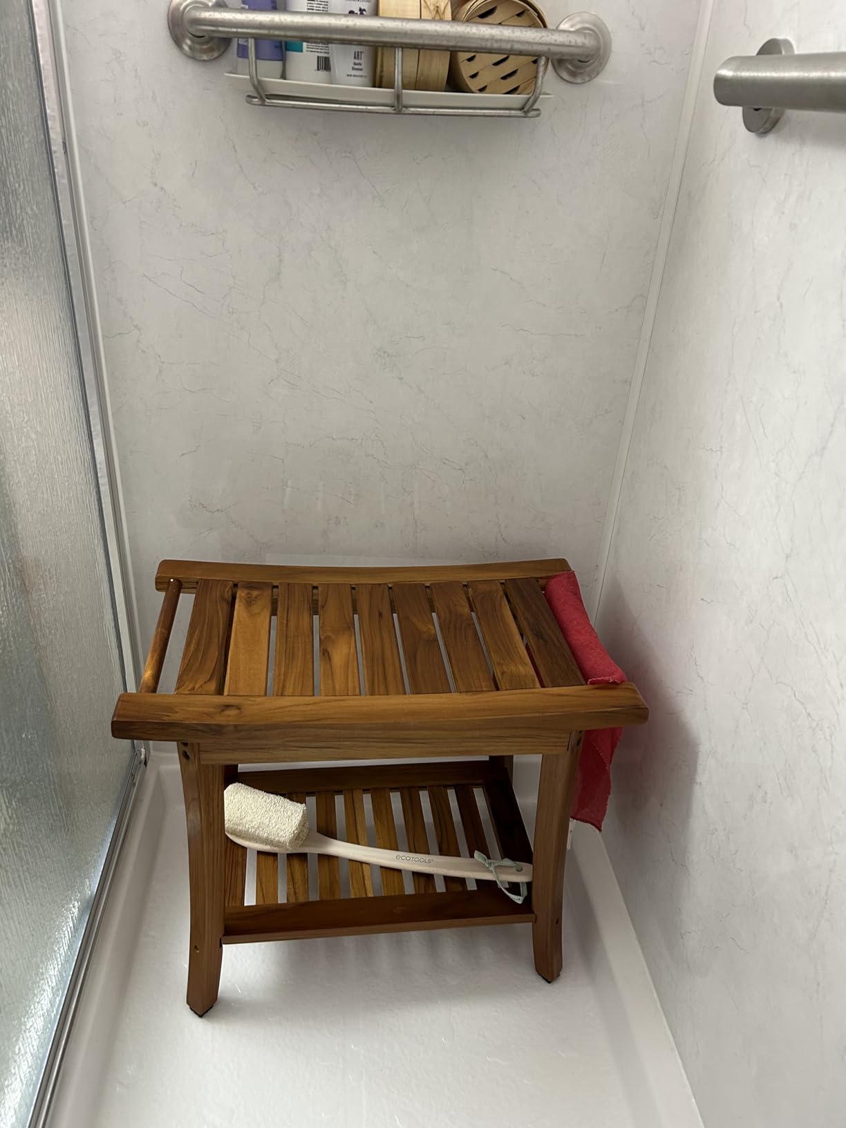 Utoplike Teak Shower Stool, Compact Showers Bench, Foot Rest Shaving Legs customer photo 2