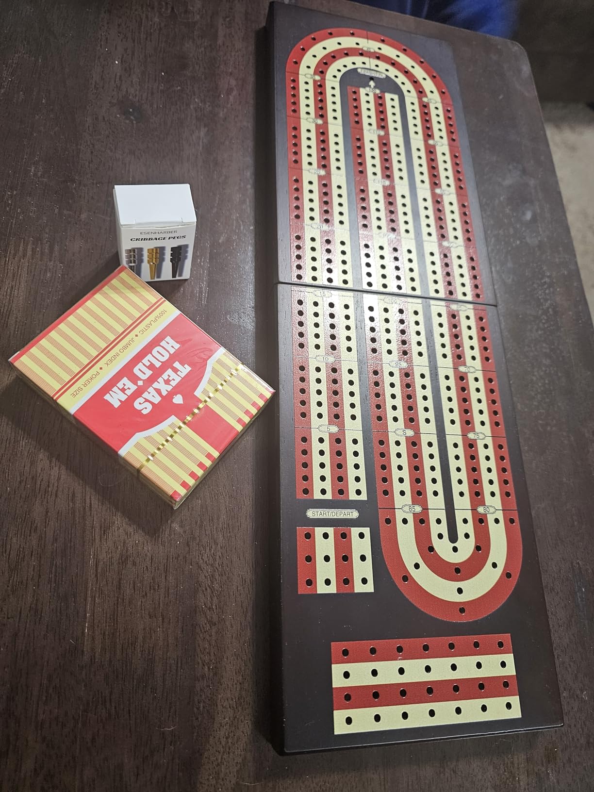 Cribbage Board, Foldable 4-Track Cribbage Board Game Set, Solid Wood Game Board with 12 Brass Pegs & Felt-Lined Storage, for 2-4 Players, with Convenient Pouch customer photo 2