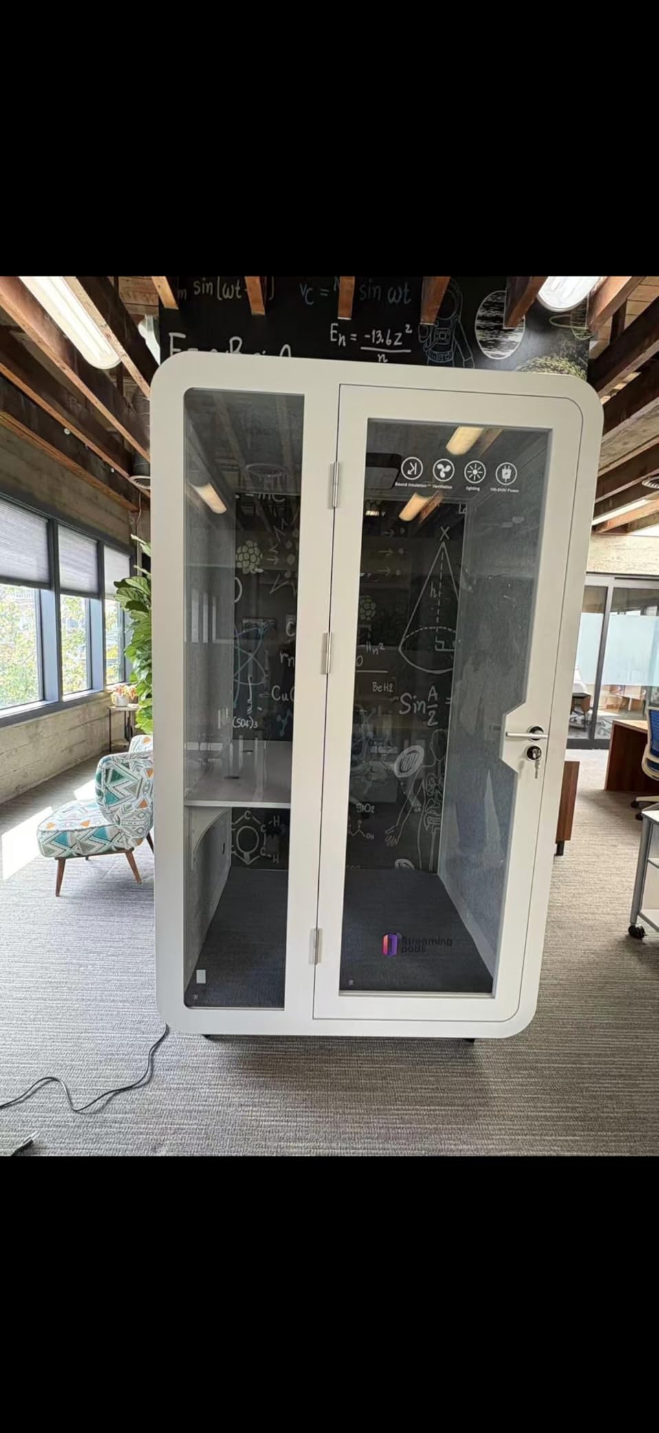 GEARONIC Mobile Office Pod Booth, Sound Pod, Large Space SoundProof Pod 2-4 People, Sound Booth Mobile Roller, LED Lighting, Centrifugal Fans and AC USB Ports - for 2-4 Persons White customer photo 2