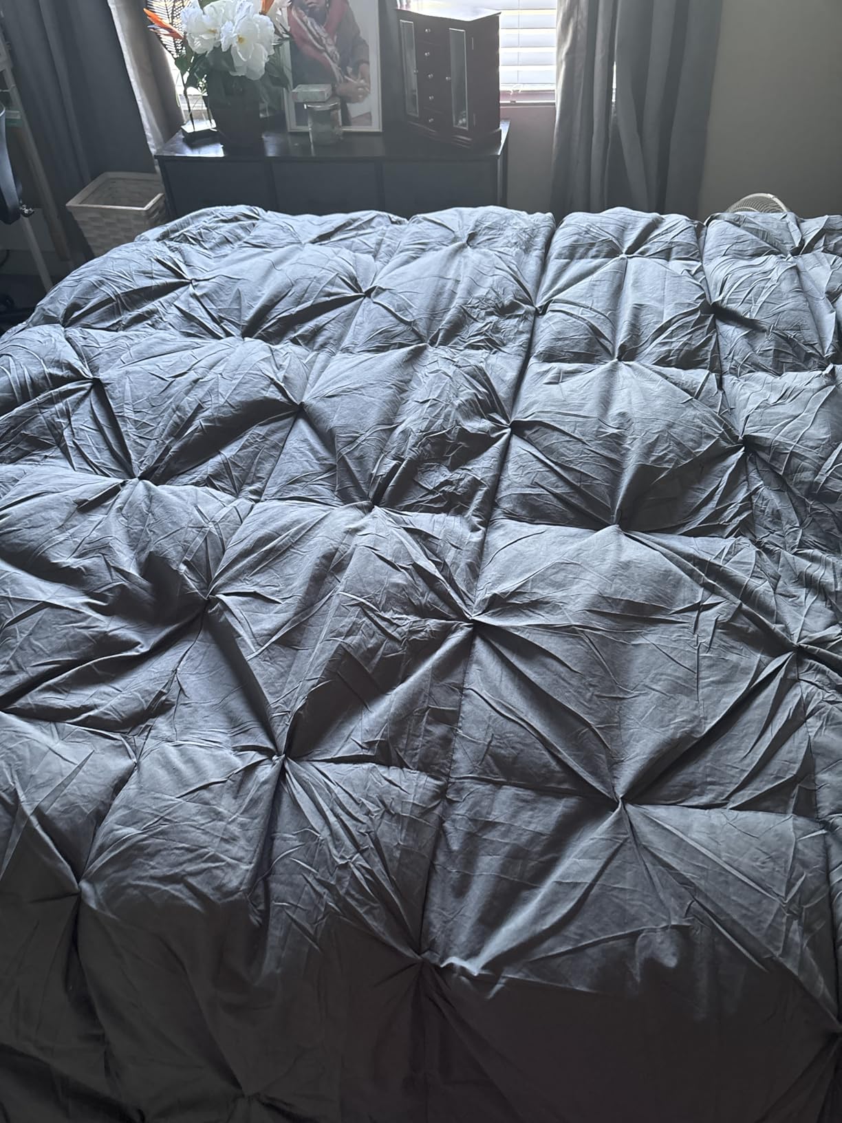 Three Geese Queen Size Pinch Pleat Duck Feather Down Fiber Comforter - All-Season Down Duvet Insert Fluffy Baffle Box Design with 8 Corner Loops for Warmth and Softness customer photo 1