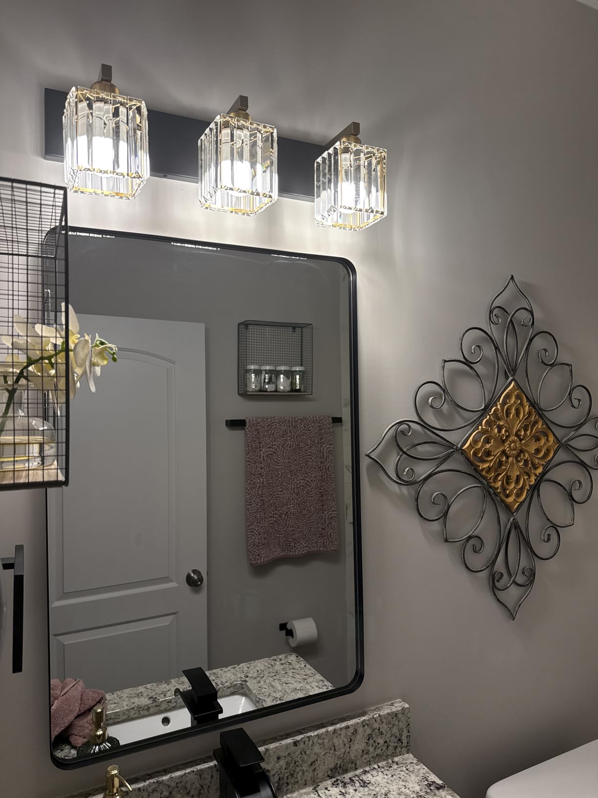 Aipsun Brushed Nickel Vanity Light Bathroom Lighting Fixtures 3 Light Crystal Modern Bathroom Vanity Light (Exclude Bulb) customer photo 2