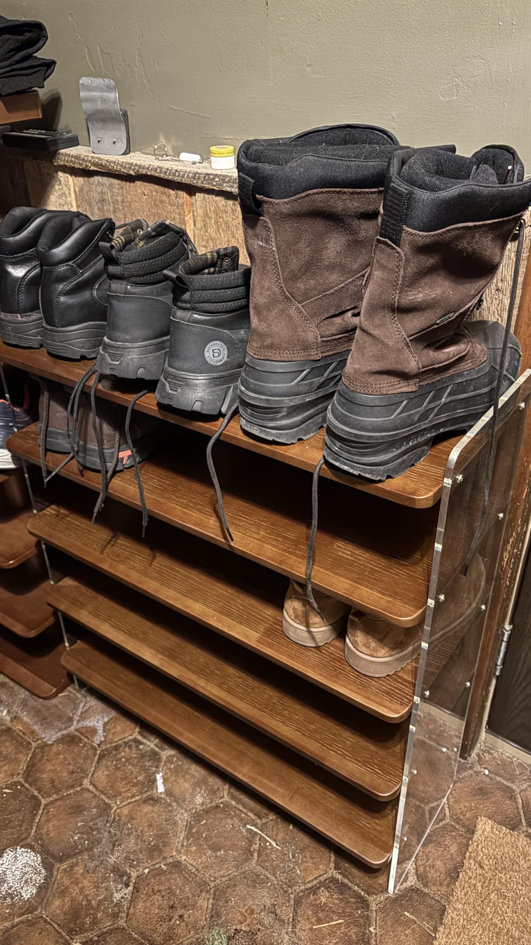5-Tier Shoe Rack, Wood Acrylic Shoe Shelf, Walnut, 18.9