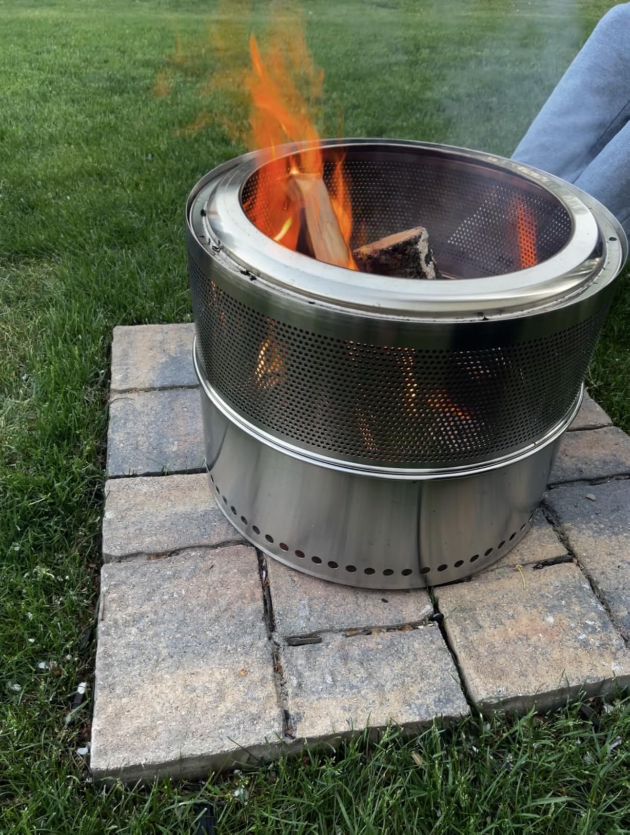 Smokeless Fire Pit 20 Inch, Portable Stainless Steel Firepit Outdoor | 360° Airflow Low Smoke Wood Burning Fire Pit for Camping, RV & Patio, With Grill Grate, Carry Bag & Heat-Resistant Gloves customer photo 1