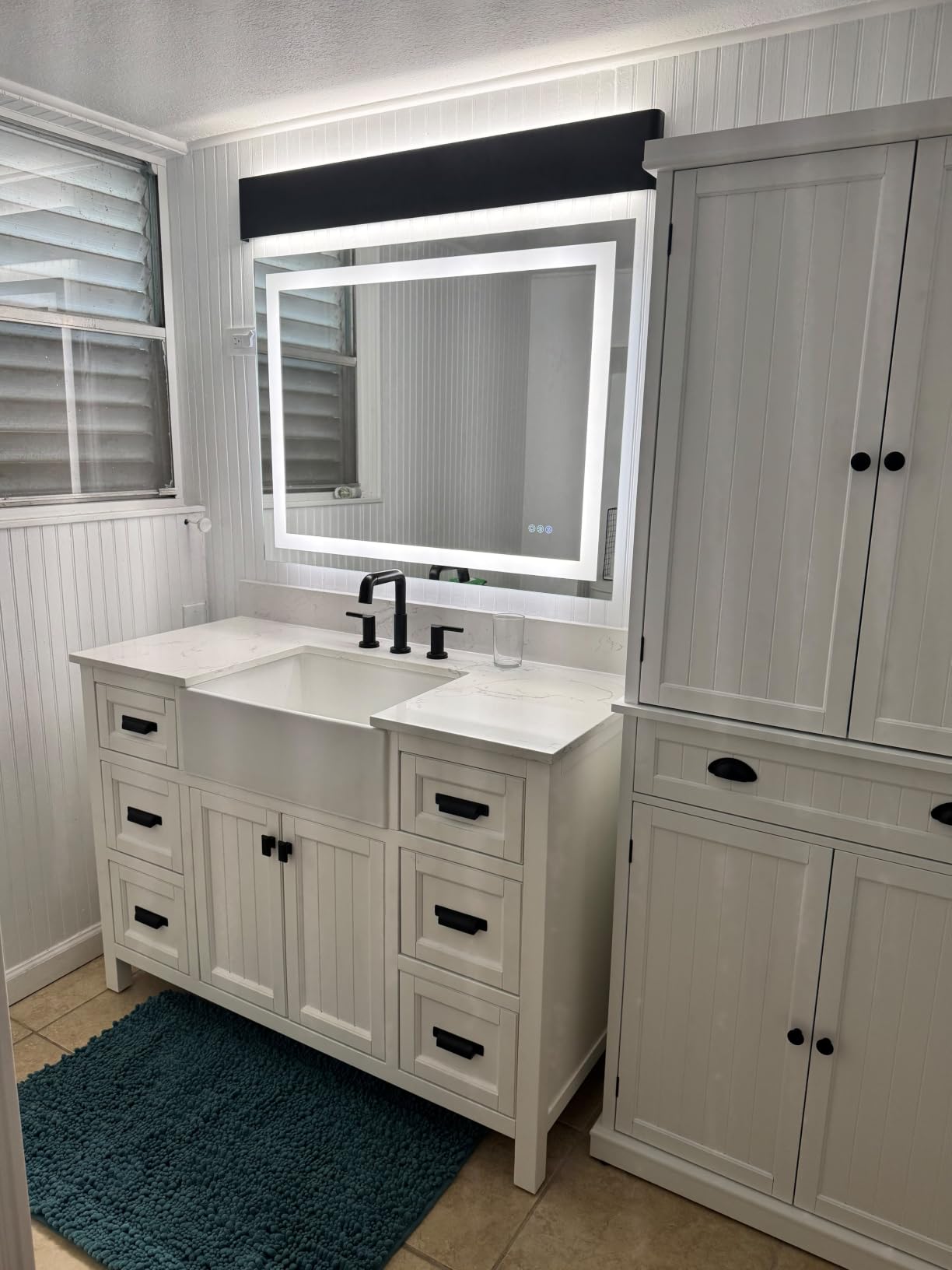 60 Inch Bathroom Vanity Double Sink, Steel Blue | Fully Assembled Solid Wood Double Sink Bathroom Vanity with Soft Closing Doors & Full Extension Dovetail Drawers, Quartz Top customer photo 1