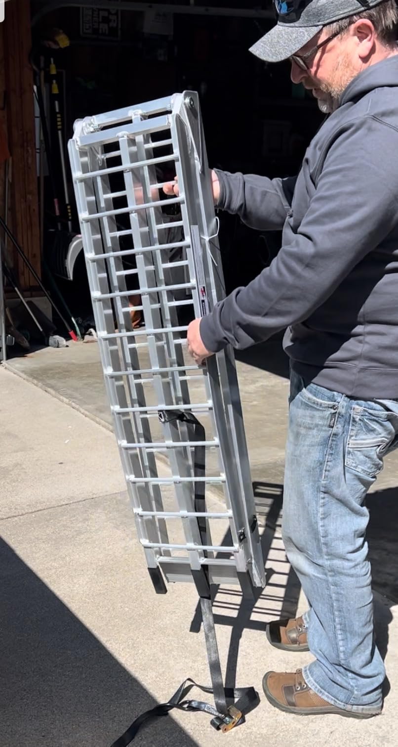 7.5FT Aluminum Loading Ramps, 1800 lbs Max Capacity, Folding Ramps for Pickup Truck & Trailer with Load Straps, for Loading Motorcycles, ATVs, Lawn Mowers, and Small Vehicles, 90
