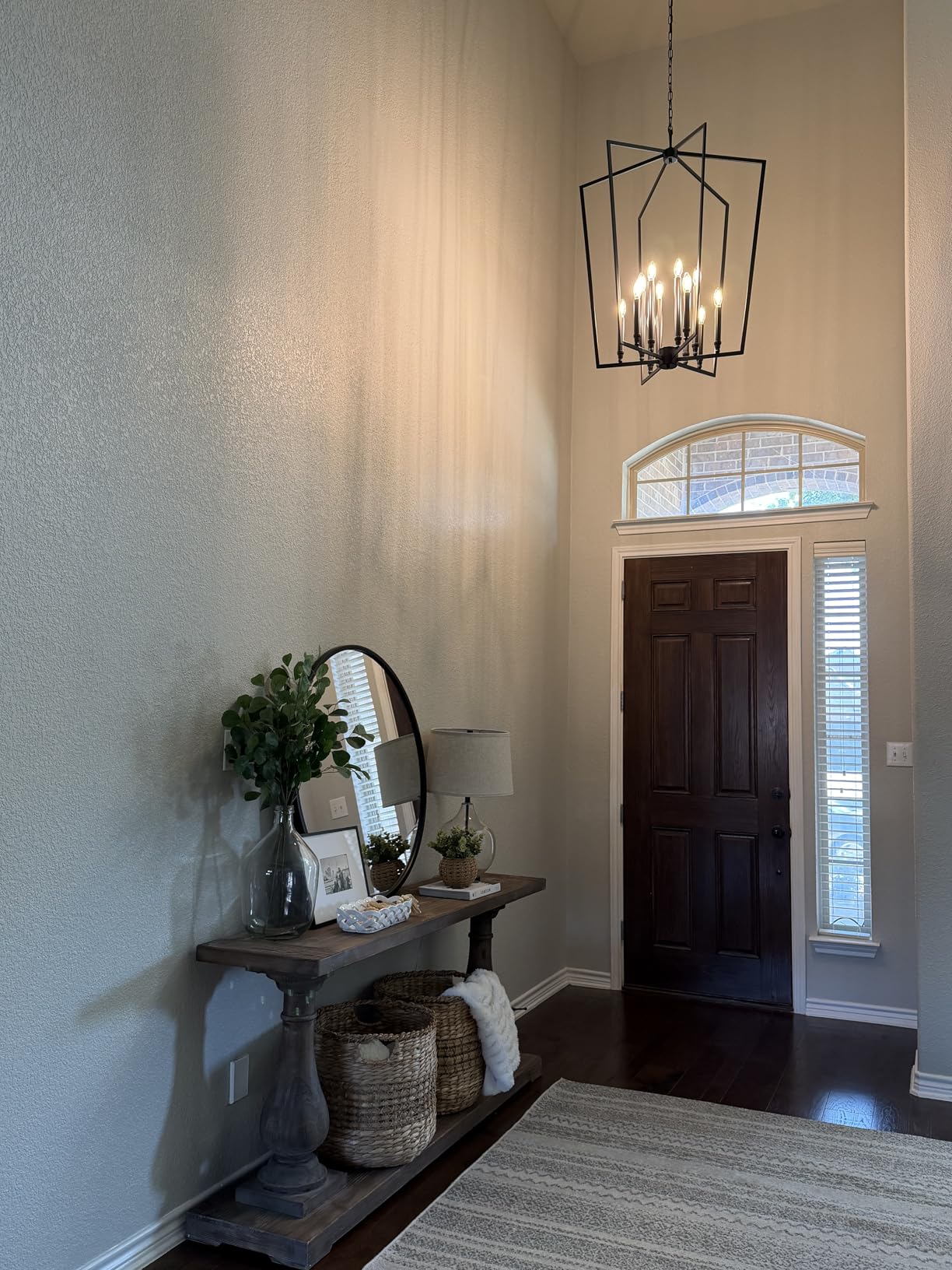 Vezzio Modern Large Black Lantern Foyer Entryway Chandelier | D30 Inch 12-Light Modern Industrial Pendant Light for High Ceiling, Dining Room, Kitchen Island, Hallway, Staircase customer photo 2
