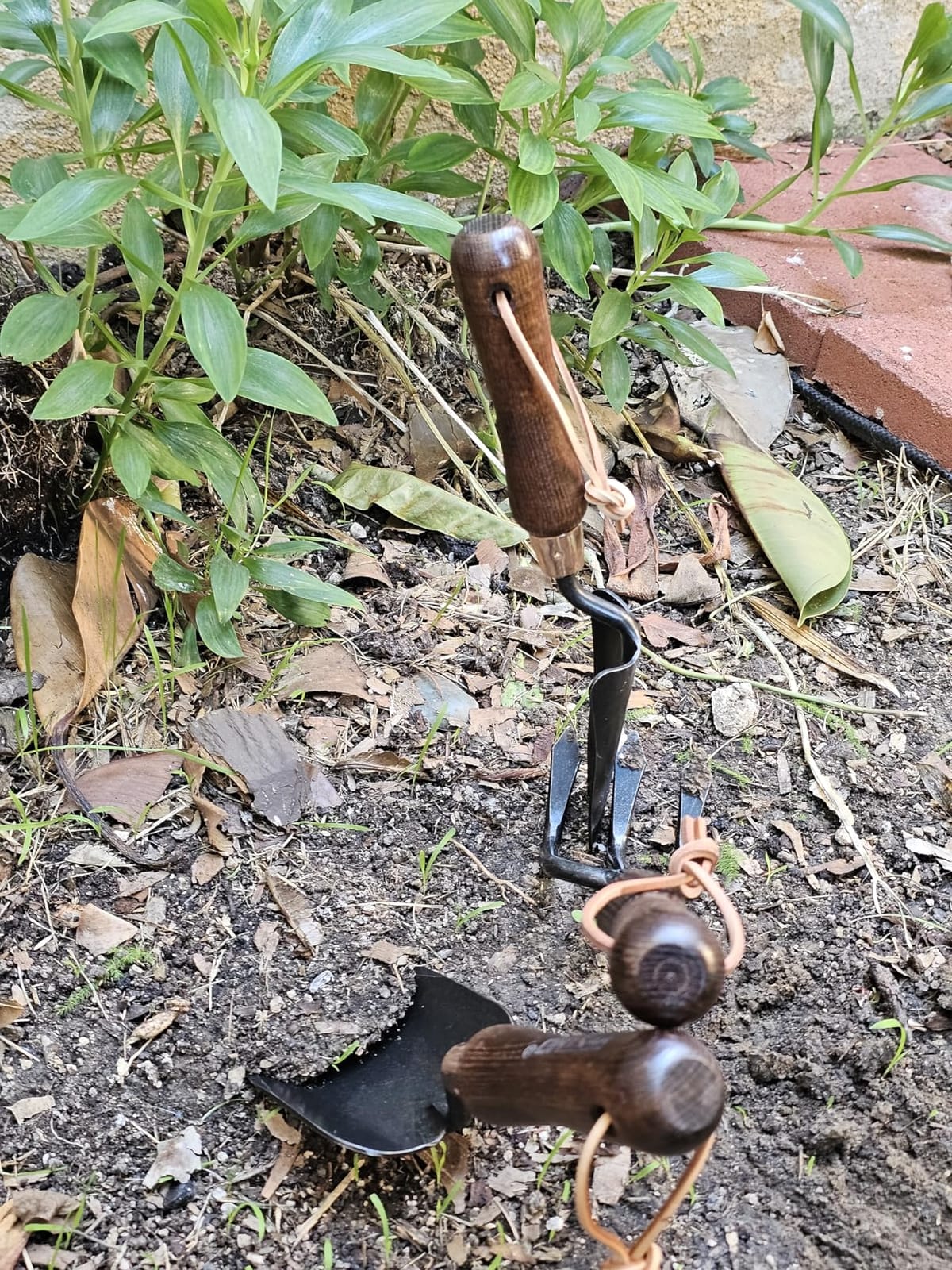 RESTMO Gardening Tools Set, 3-in-1, Carbon Steel, Wooden Handle, Brown | Heavy duty gardening tools kit. Includes trowel, transplanter, cultivator. Ergonomic wooden handle. Ideal gardening gifts. customer photo 1