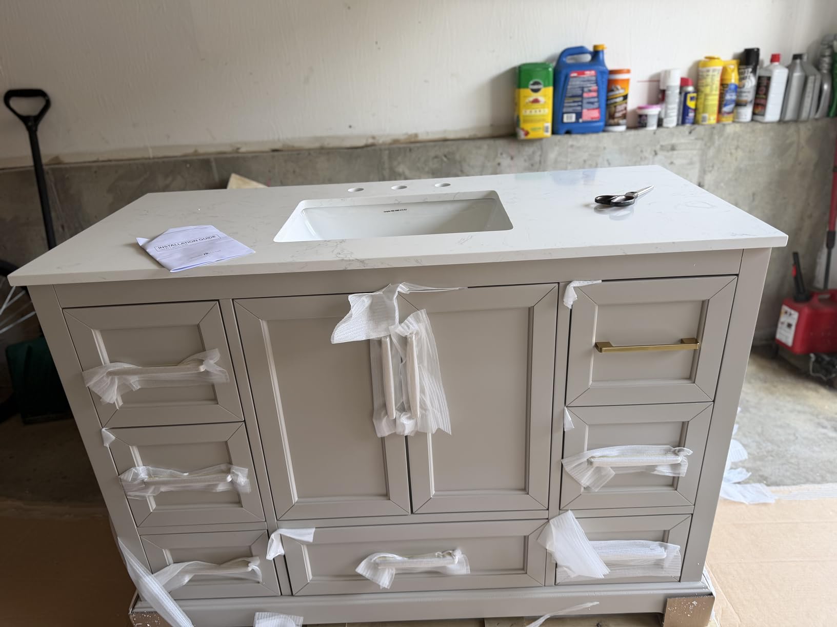 60 Inch Bathroom Vanity with Double Sink Combo, Greige | Solid Wood Frame with Marble Top & Backsplash, Fully-Assembled with 4 Soft-Closing Doors & 5 Dovetail Drawers customer photo 2