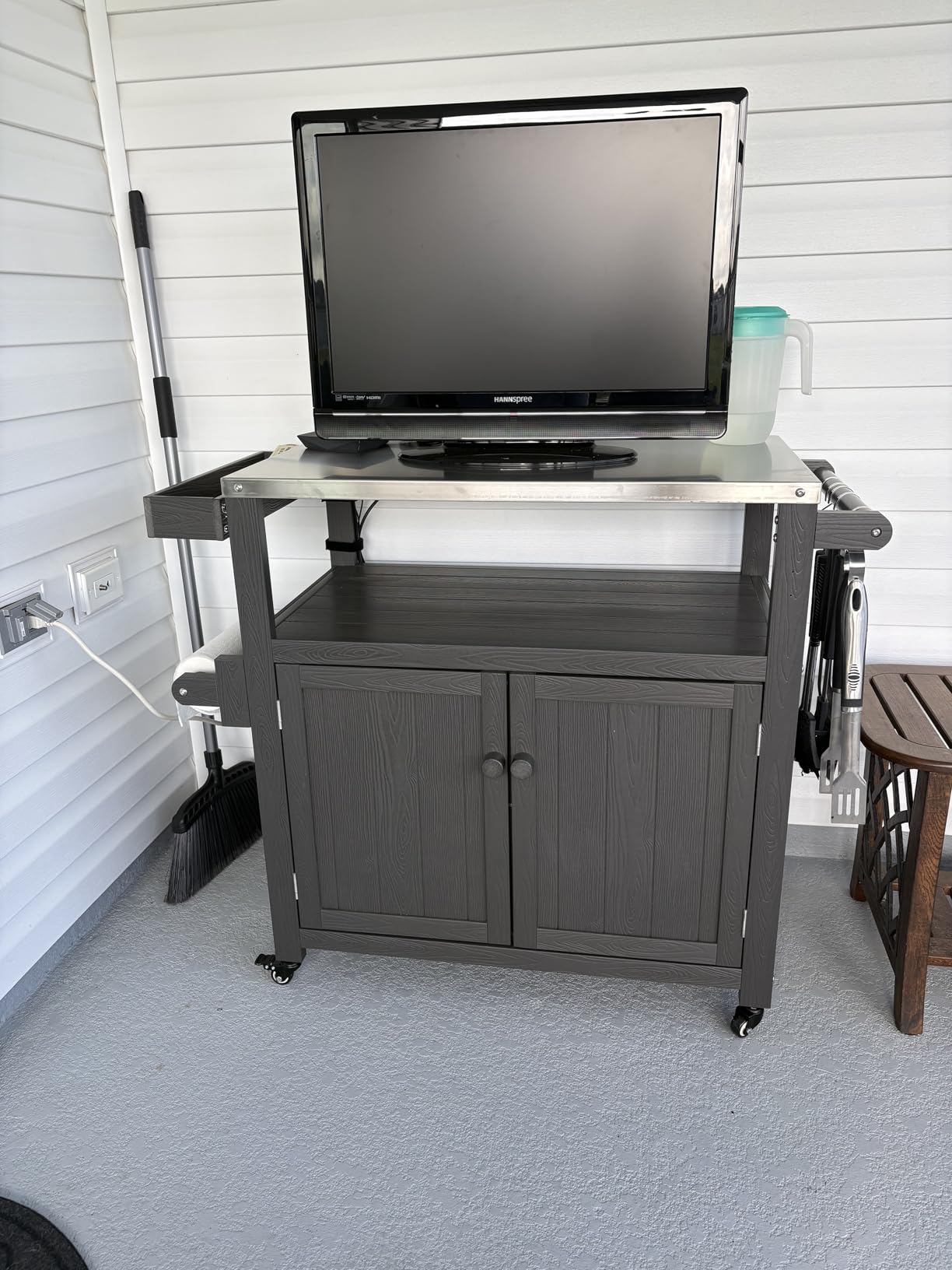 Outdoor Kitchen Island Cart with Wheels, Stainless Steel Top, Rolling Bar Cart Storage Cabinet, Spice Rack, Towel Holder, Lockable Wheels for Patio BBQ Outdoor Cooking customer photo 2