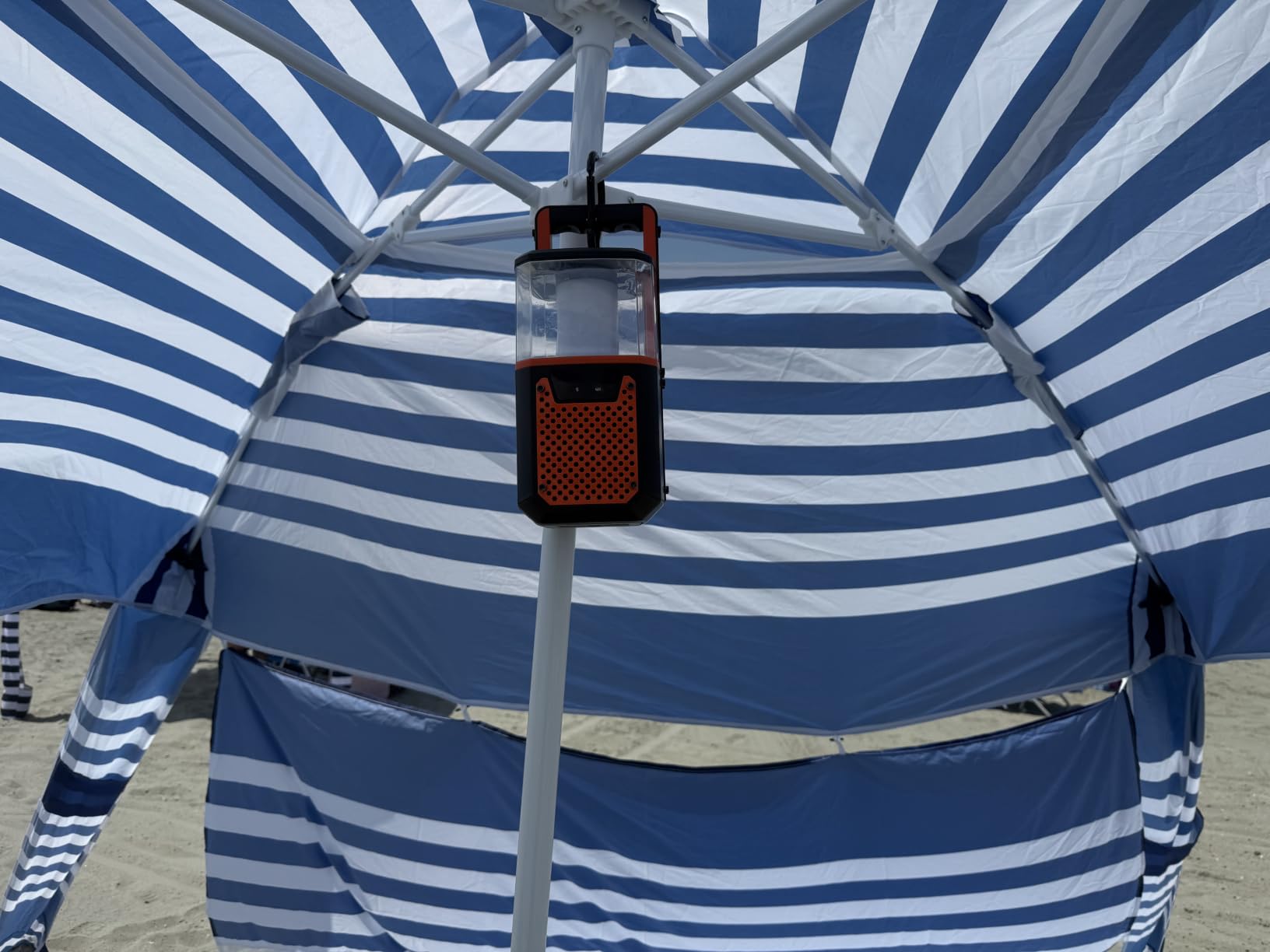 MoKo Beach Cabana, 8'x8' Large Beach Canopy with Side Wall, UPF 50+ Protection Easy Setup Beach Tent Sun Shelter, Adjustable Height Wind Resistant Cabana Beach Tent for Whole Family, Navy Stripes customer photo 1