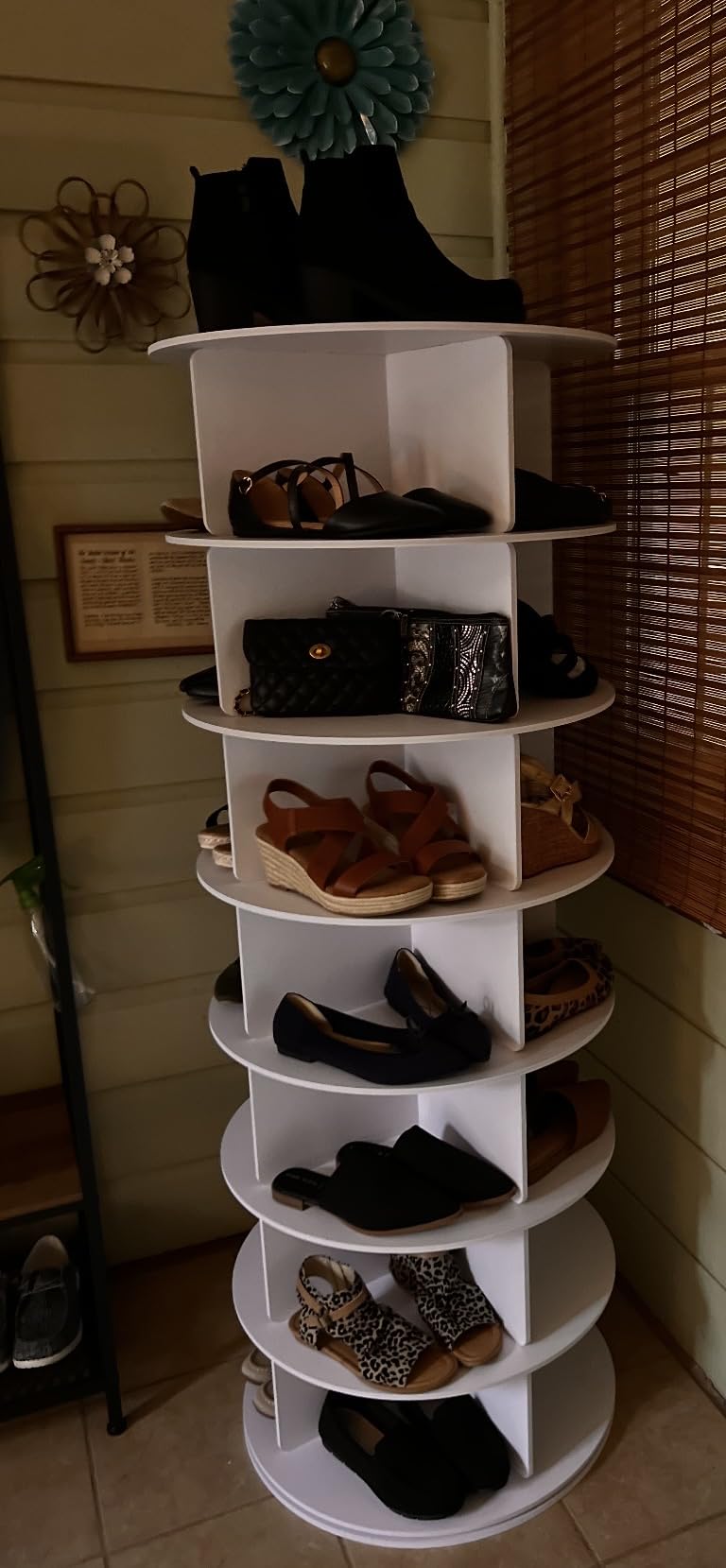 RUNSUNSPRI 7 Tier Rotating Shoe Rack 360° Rotating Shoe Rack Tower | Spinning Shoe Rack Tower for Bedroom, Entryway, Closet, Holds 28-32 Pairs of Shoes, Handbags, Hats, Display Decor customer photo 1