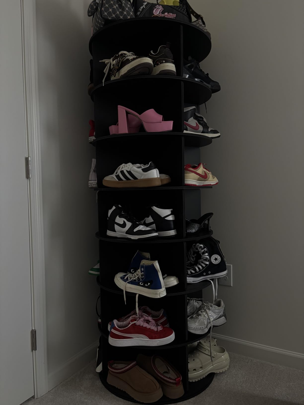 VASAGLE 7-Tier Rotating Shoe Rack Tower, Free Standing | 360 Degree Spinning Shoe Organizer, Lazy Susan Display Storage Rack, for Corners, Closets, Small Spaces, Black, ULBS047BZ01 customer photo 2
