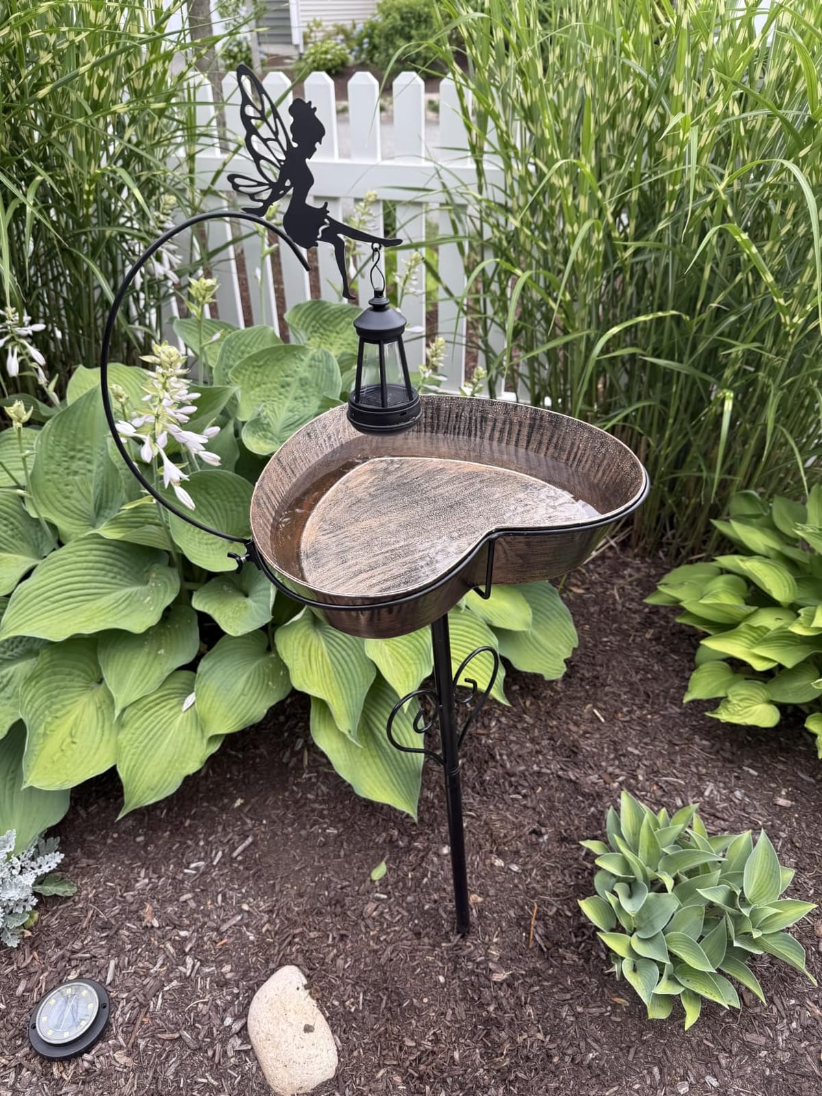 Solar Metal Heart Bird Bath for Outside, 48