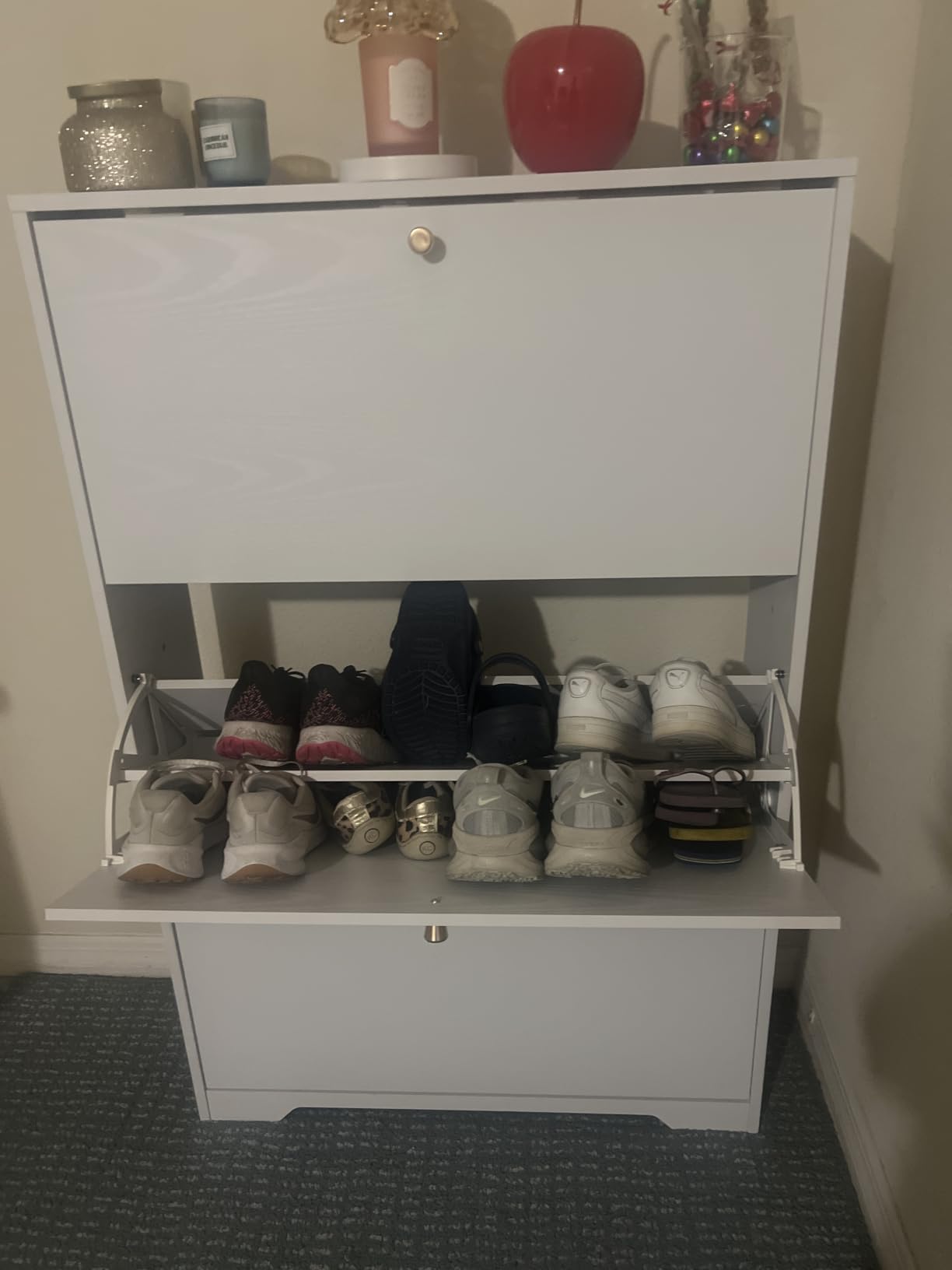 Nicetree Shoe Cabinet with 3 Flip Drawers, Narrow Shoe Organizer Cabinet, Freestanding Shoe Rack Cabinet, Modern Shoe Storage Cabinet for Entryway, Hallway, Foyer, White customer photo 2