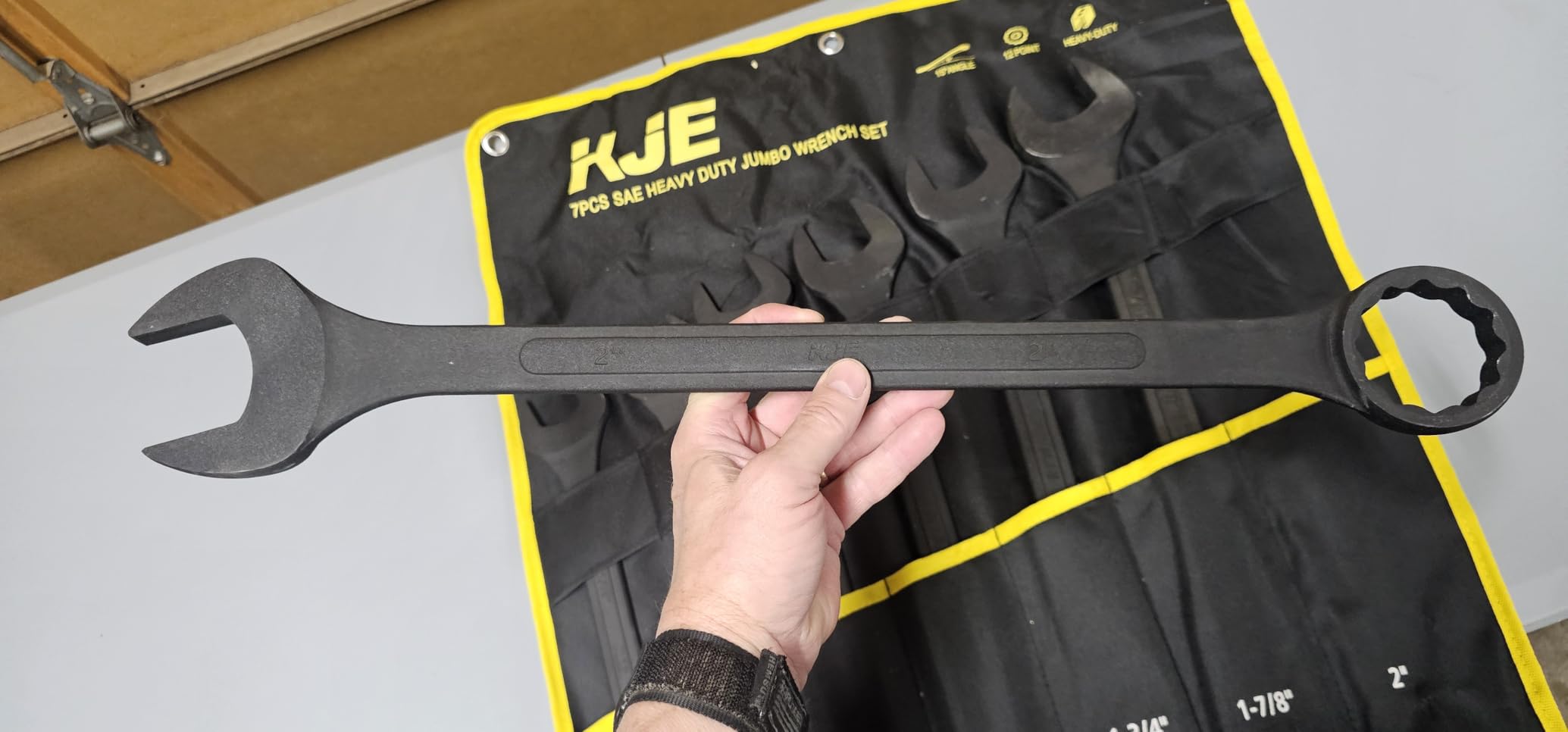 KJE 7-Piece SAE Black-Oxide Jumbo Combination Wrench Set, Open-End large Wrench, big Wrench Set, SAE Sizes 1-5/16