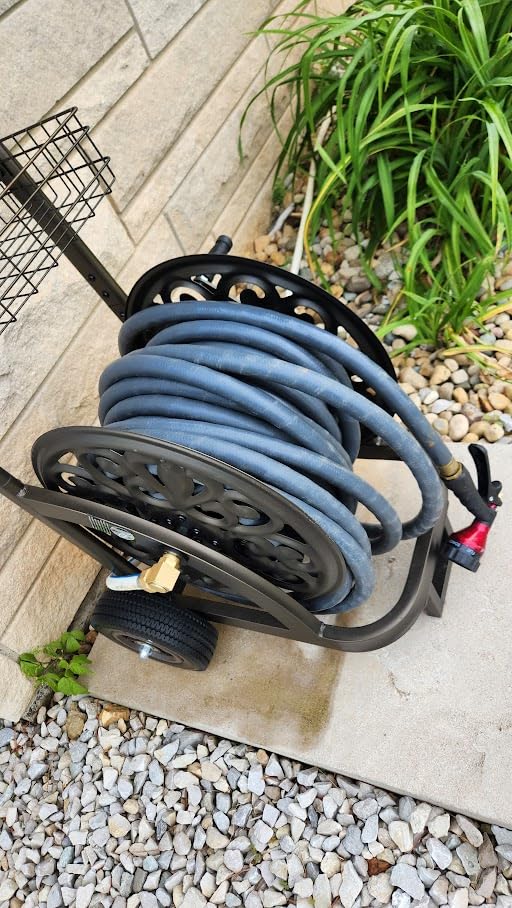 GOFORWILD Heavy Duty Steel Garden Hose Reel Cart with Wheels | Holds 200ft of 5/8 Hose, Storage Basket, Anti-Tip Design, Mobile Water Reel for Lawn, Yard, Garden customer photo 1