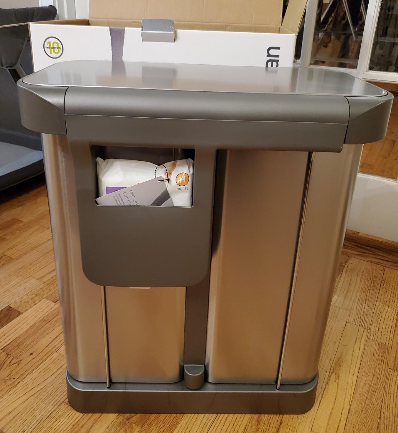 simplehuman Step Recycler, 90L / 23.8 Gallon Dual Compartment Kitchen Trash Can, 150,000-Step Steel Pedal, Lid Shox® Technology, Liner Rim System, Liner Pocket®, Brushed Stainless Steel customer photo 1
