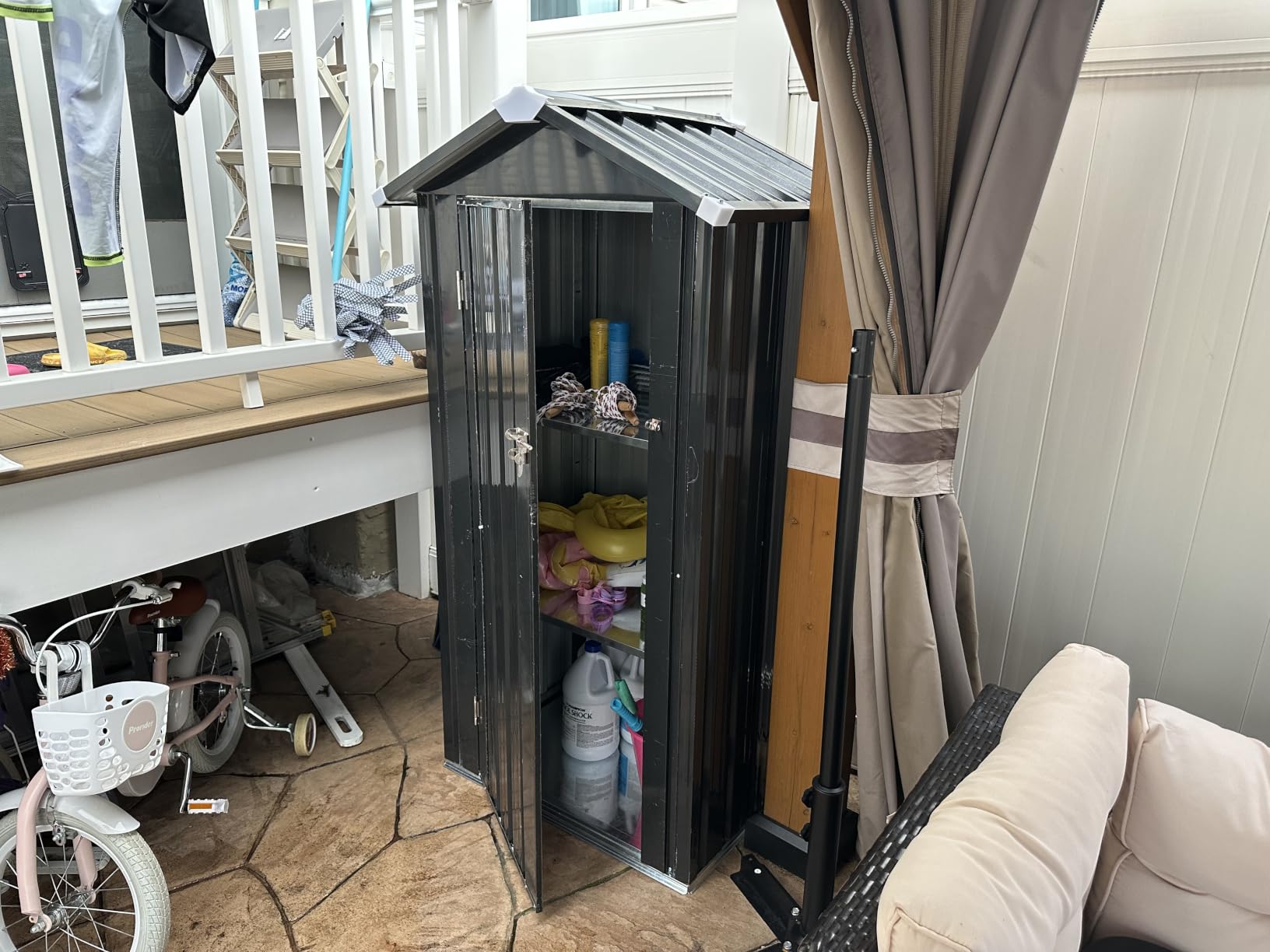 Aoxun Vertical Outdoor Storage Cabinet 2.5'x2' with Floor & Shelves Black | 21 Cu.Ft Weatherproof Metal Tool Shed with Space-Saving Design for Garden, Garage, Patio customer photo 1