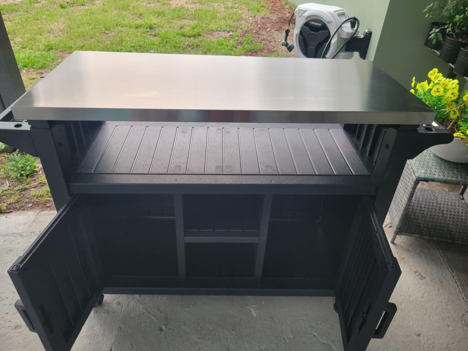Bifanuo Outdoor Grill Table Grill Cart with Stainless Steel Top & Storage Cabinet for Food Prep and Storage, Portable and Durable with Wheels(Black) customer photo 1