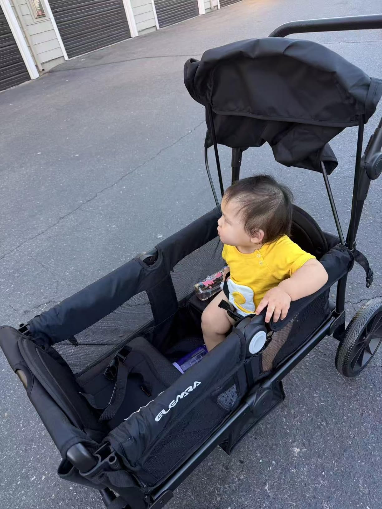 ELEMARA Stroller Wagon, 2 Seat Stroller for 2 Kids, Premium All Terrain Stroller for Kids w/Removable Canopy, Adjustable Push/Pull Handle, Large Storage Bag, Black customer photo 2