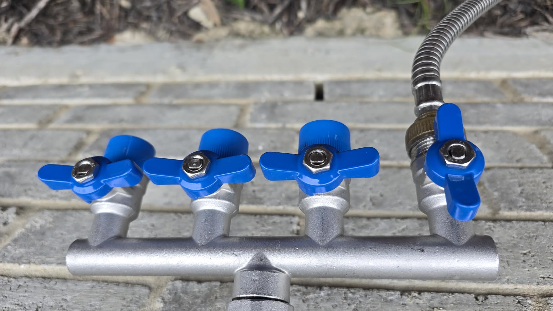 304 Stainless Steel Garden Hose Splitter 4 Way Heavy Duty, Full Flow T Valve Water Hose Splitter With 2.1