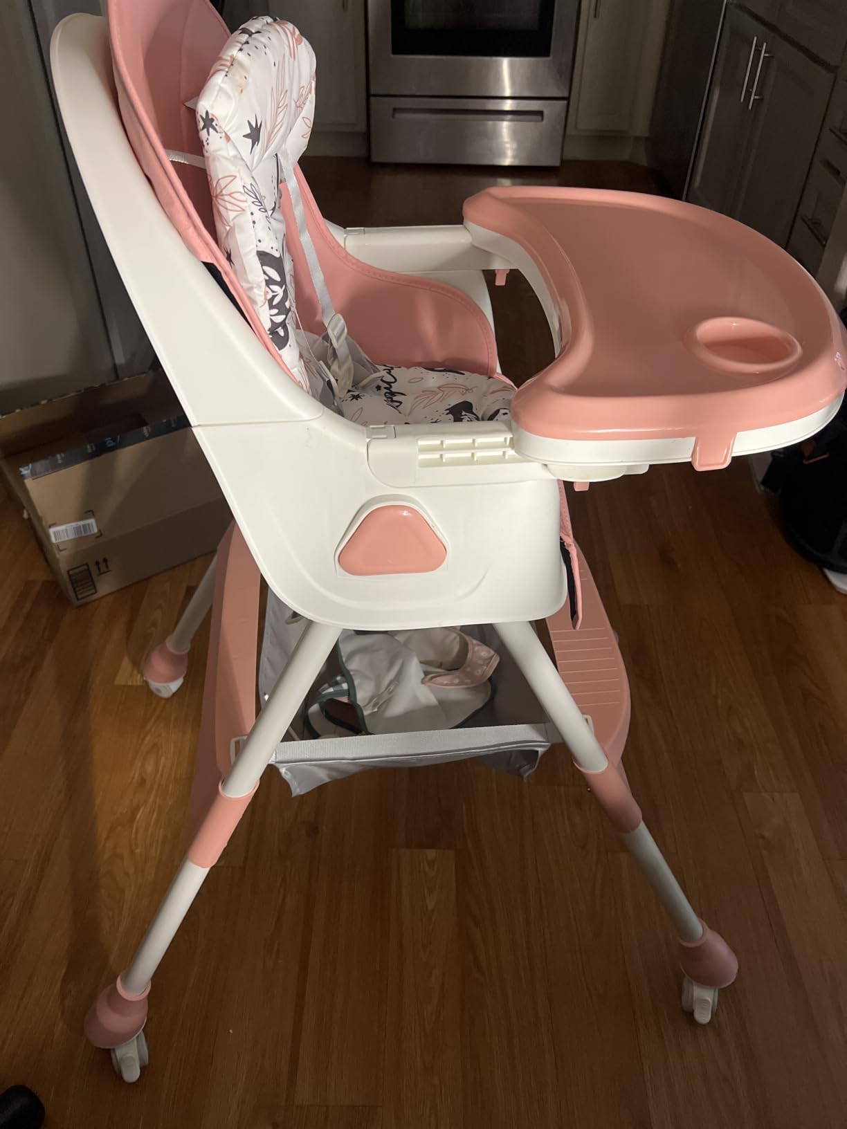 Foldable 4-in-1 Baby High Chair for Babies & Toddlers, High Chair with Detachable PU Cushion, Removable Tray, Adjustable Height, Locking Wheels,Blue customer photo 1