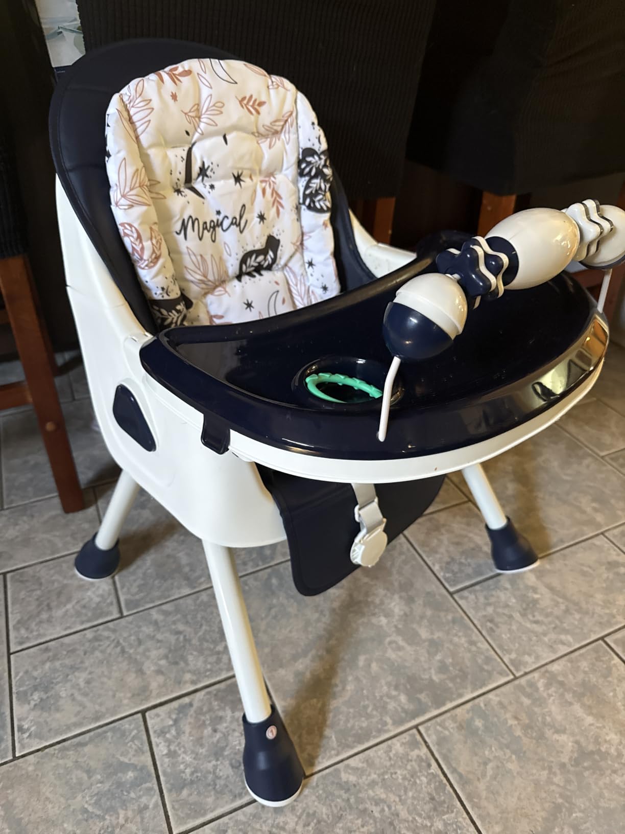 Foldable 4-in-1 Baby High Chair for Babies & Toddlers, High Chair with Detachable PU Cushion, Removable Tray, Adjustable Height, Locking Wheels,Blue customer photo 2