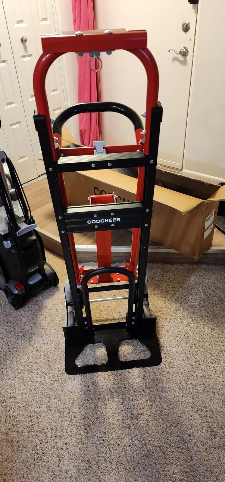 Heavy Duty 1000LBS Stair Climbing Dolly, 3 in 1 Convertible Hand Truck, Red | Aluminum Foldable Cart with Solid Rubber Tri-Wheels, Loop Handle and 2 Bungee Cords for Moving, Travel and Office customer photo 1