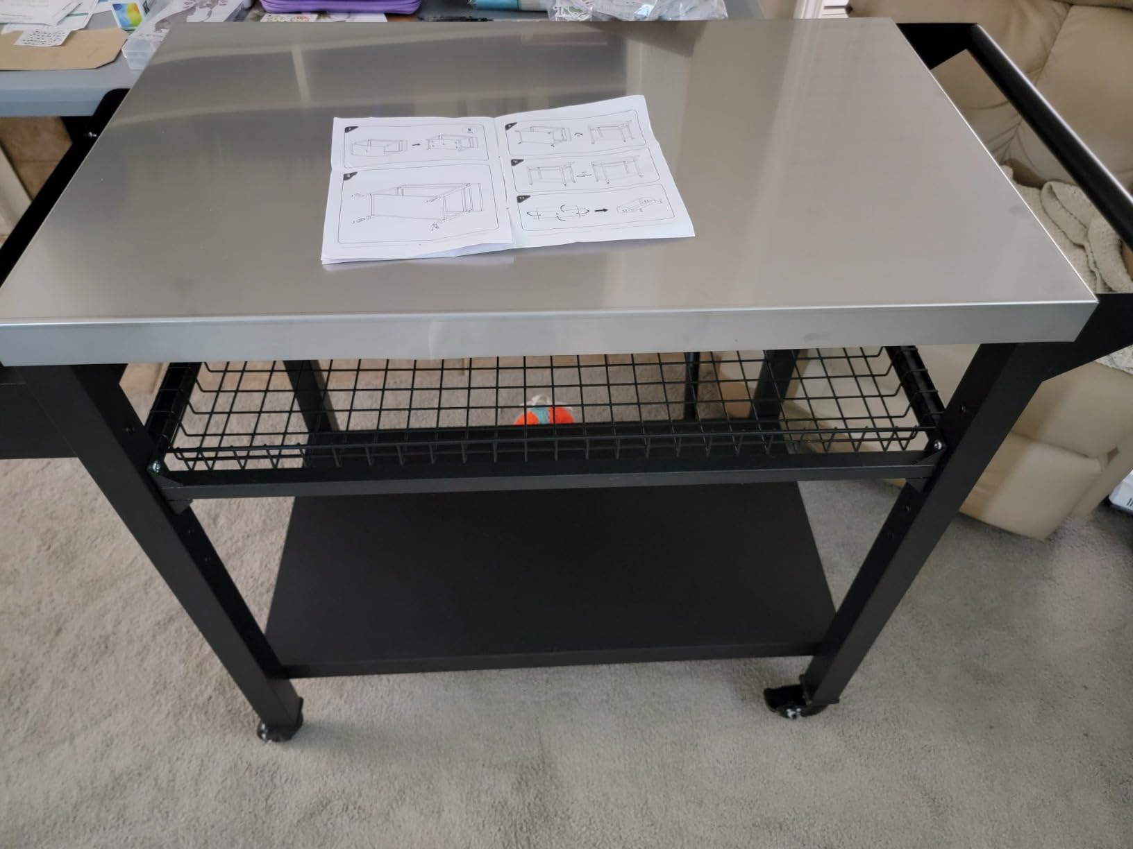 Outdoor Grill Cart with Stainless Steel Top, Outdoor Kitchen Island BBQ Prep Table, 2-Tier Storage Cabinet, Rolling Utility Station with Hanging Trash Bin, Wheels, Side Shelf for Patio, Yard, Picnic customer photo 1