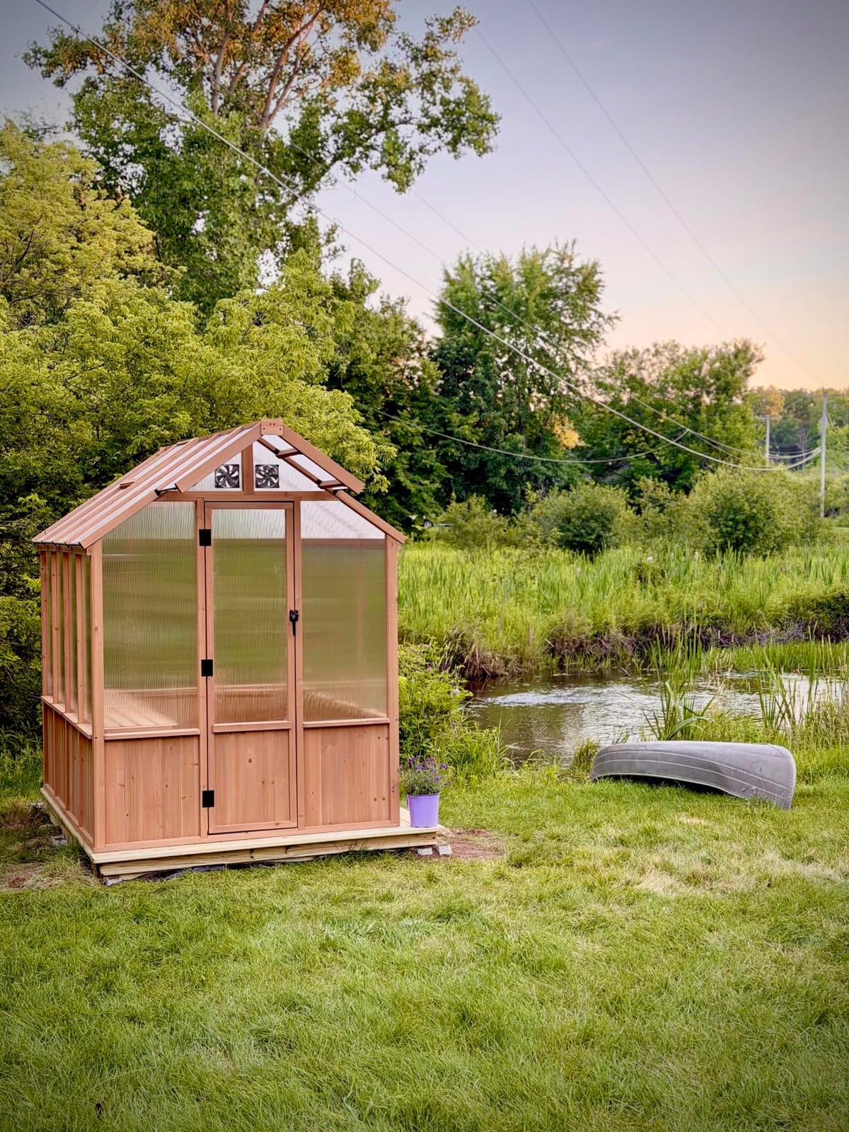 Modern Shade EverBloom 6.5'x12' Wooden Greenhouse, 8' Extra-Tall Cedar Wood Greenhouse with Built-in Outdoor Faucet Kit, Heavy Duty Greenhouse with Built-in Shelving, Power Strip & Ventilation System customer photo 1