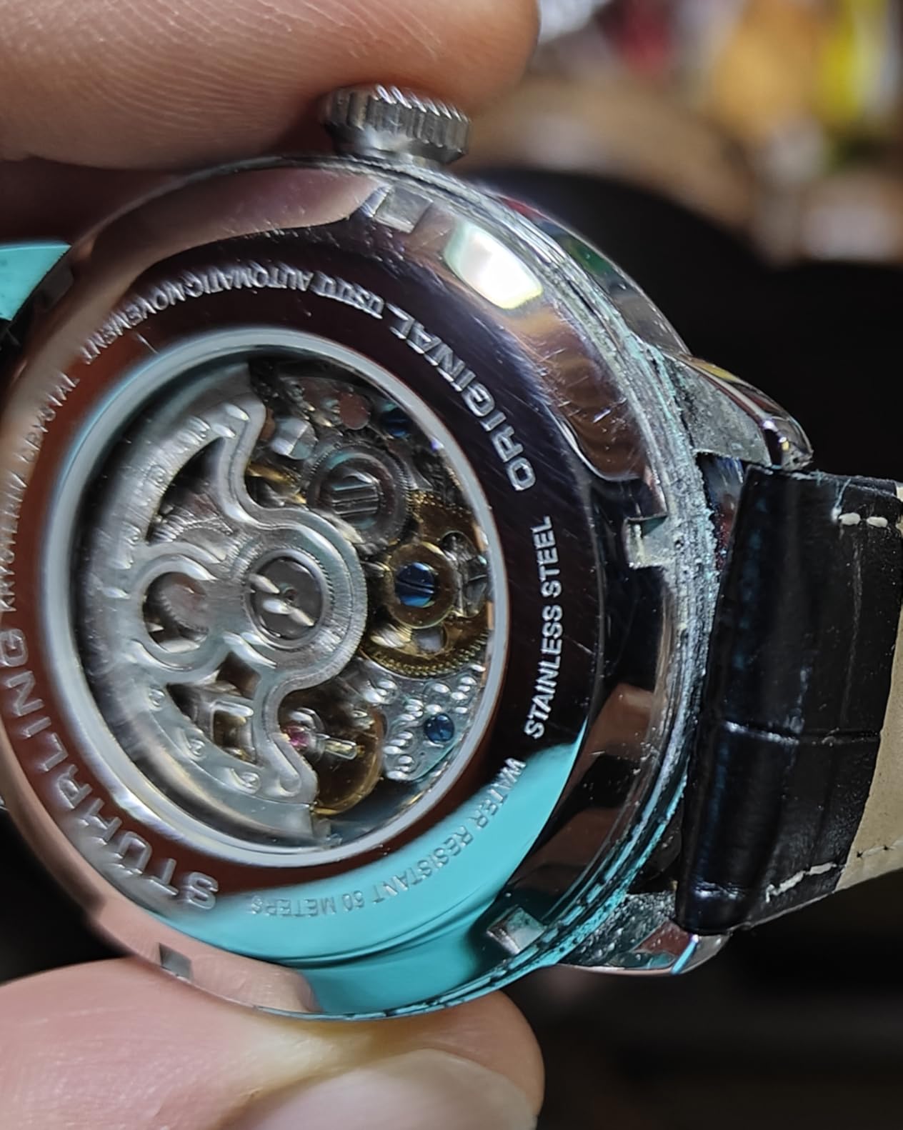 Stuhrling Original Mens Skeleton Automatic Dress Watch with Alligator Embossed Leather Strap Skeleton Dial customer photo 1