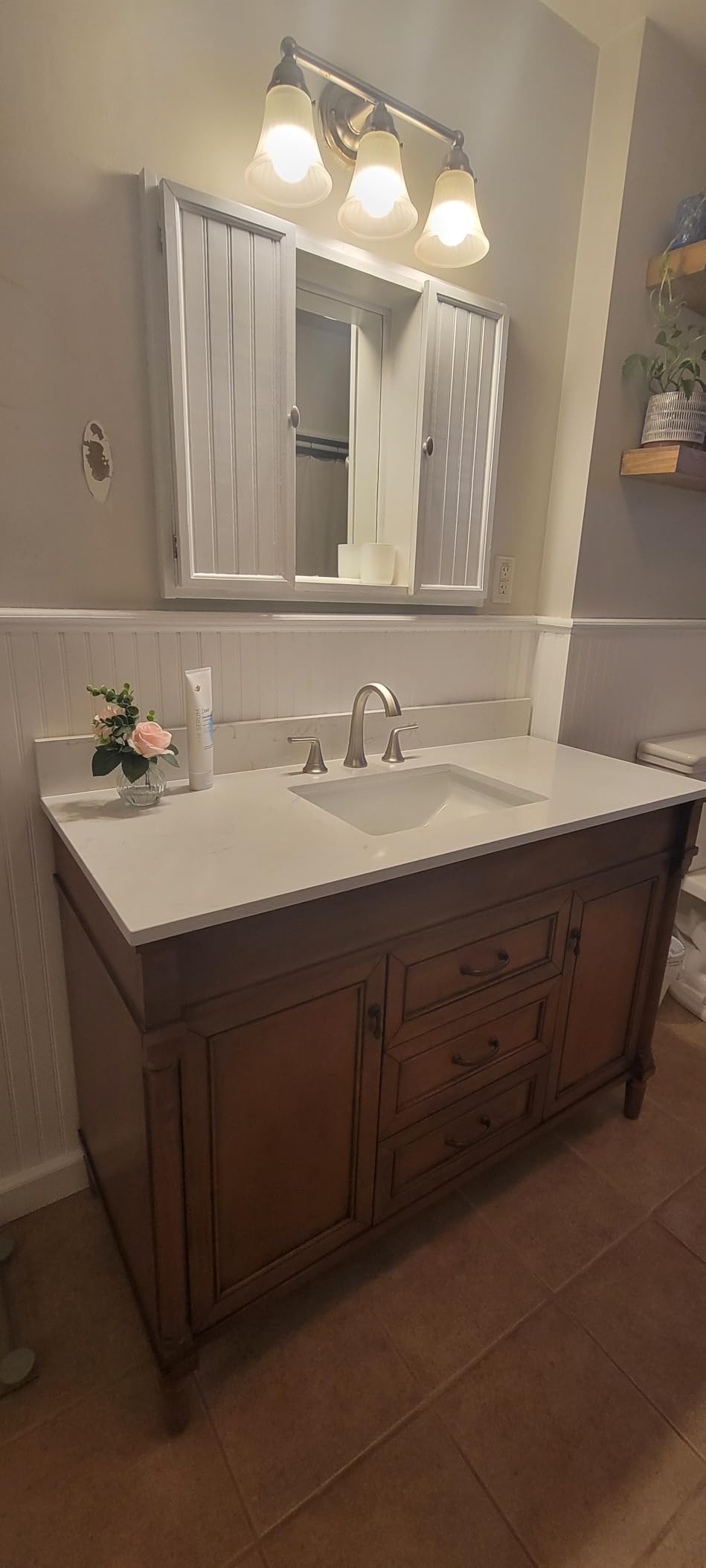 60 Inch Bathroom Vanity with Double Sink Combo, Light Walnut | Classic Cabinet with Countertop & Backsplash, Solid Wood Frame with Soft Closing Doors & 3 Dovetail Drawers, Ceramic Sink customer photo 1