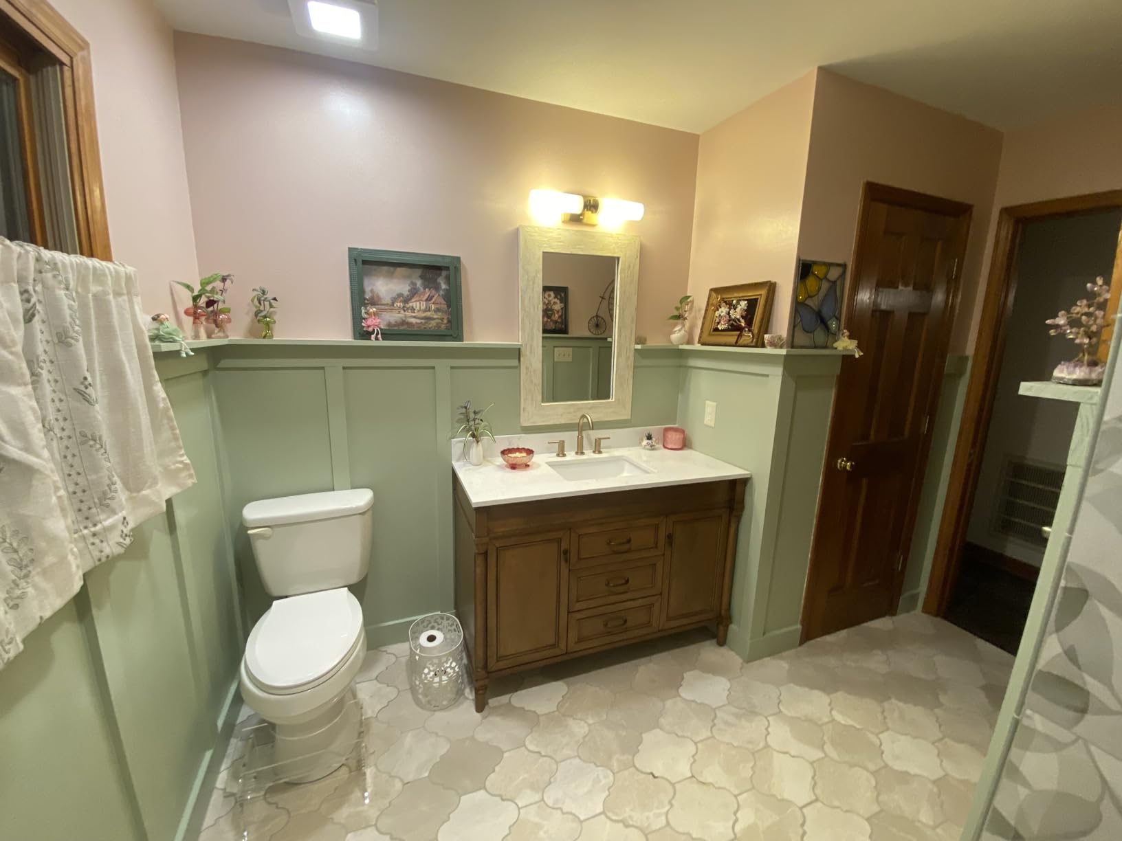 60 Inch Bathroom Vanity with Double Sink Combo, Light Walnut | Classic Cabinet with Countertop & Backsplash, Solid Wood Frame with Soft Closing Doors & 3 Dovetail Drawers, Ceramic Sink customer photo 2