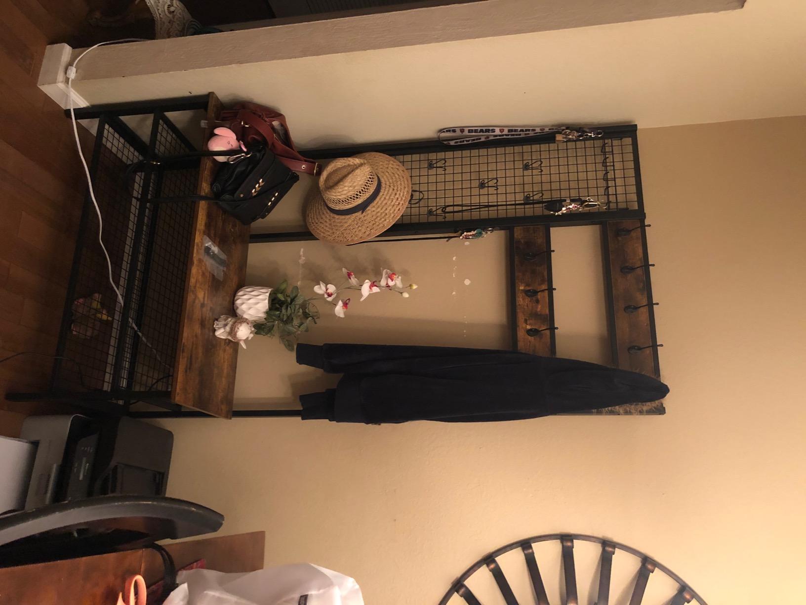 VASAGLE 5-in-1 Hall Tree with Bench and Shoe Storage, Adjustable LED Light | Coat Rack, 7 Double Hooks, Farmhouse Entryway Furniture, Rustic White, HAINS Collection UHSR653WJ03S customer photo 2