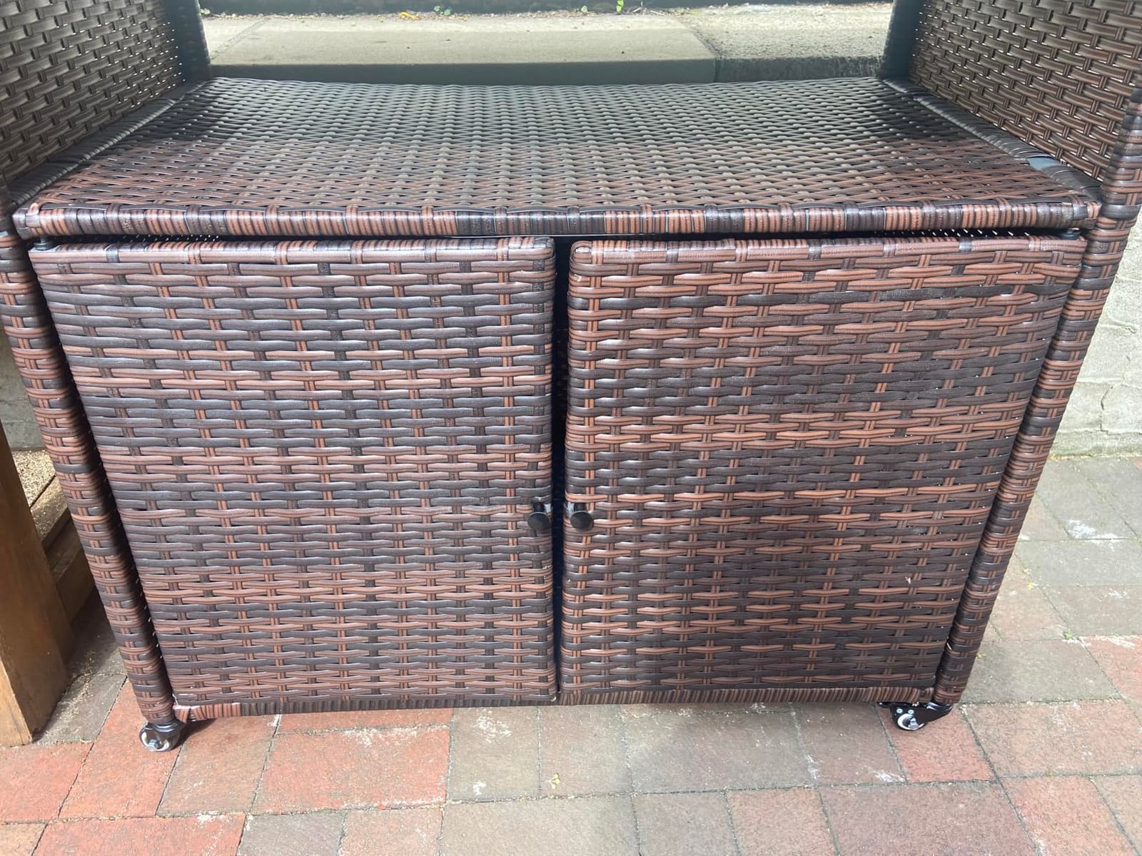 HOMEFUN Outdoor Bar Cart with Storage Cabinet, Brown | Outside Bar Table with Wheels Wicker Grill Carts Patio Kitchen Island Table Weatherproof Prep Stand customer photo 1