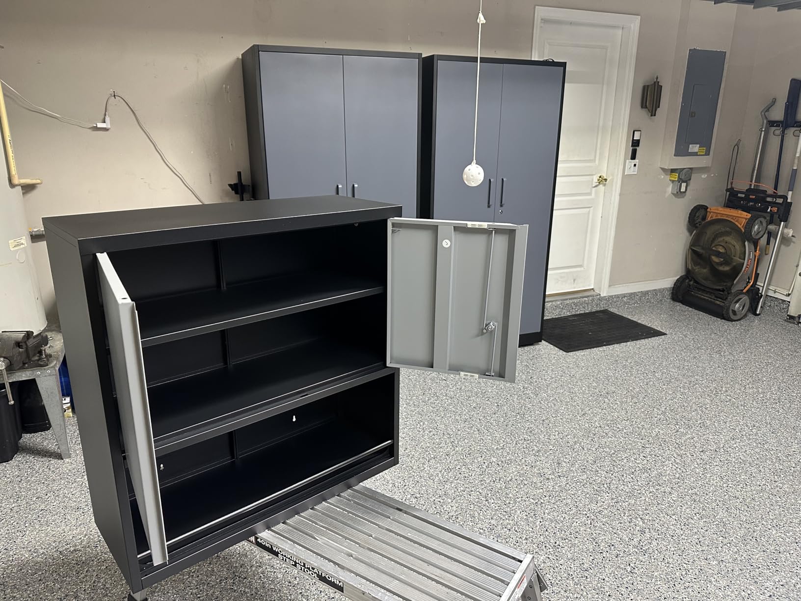 GREATMEET Garage Storage Cabinet with Wheels, Lockable Metal Storage Cabinet, Rolling Tool Cabinet with Adjustable Shelf, Push Handle for Shop, Home, Office, Black customer photo 1