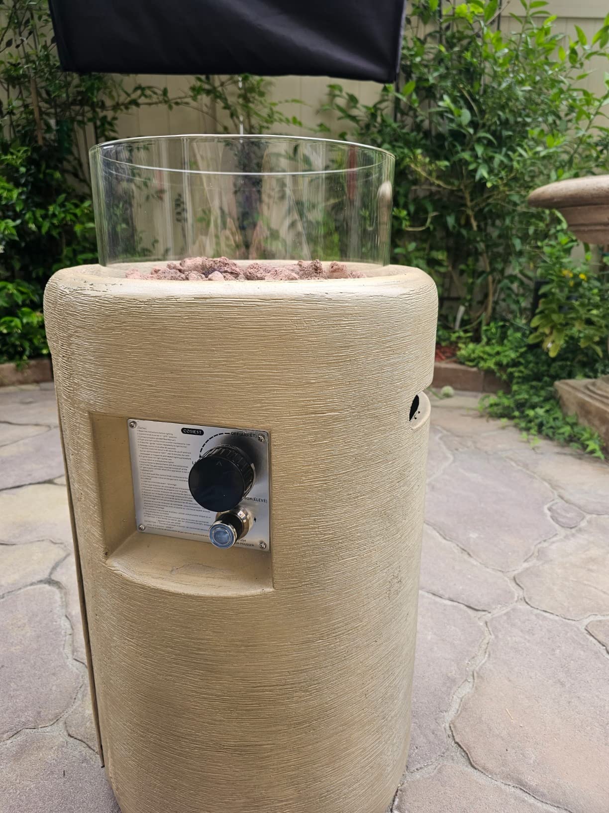 COSIEST Outdoor Propane Fire Pit, 11 inch Small Round Firepit Fire Column w Lava Rocks, Rain Cover for Outside Garden, CSA Certified, 40,000 BTU (Terrazzo White) customer photo 1