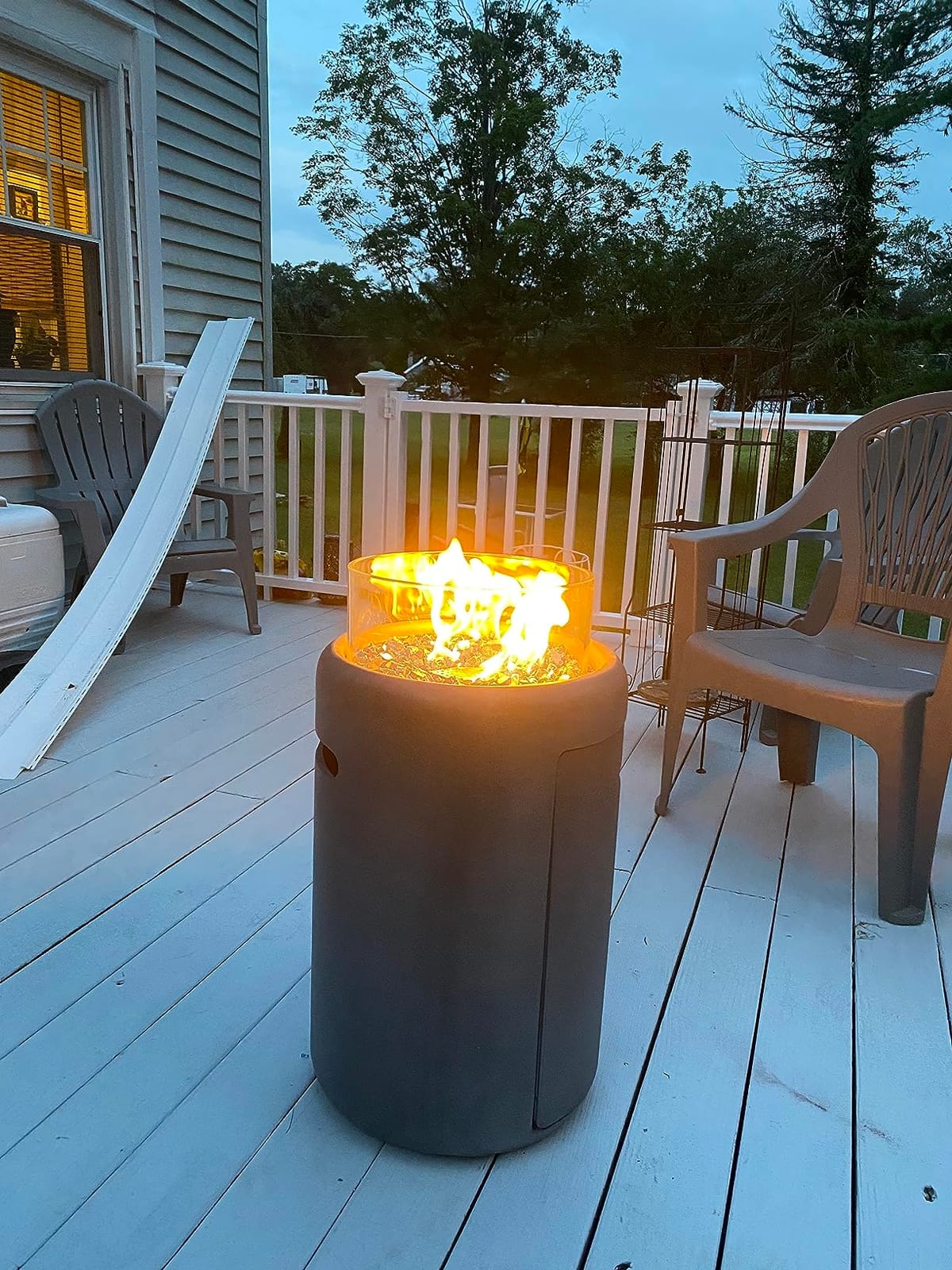 COSIEST Outdoor Propane Fire Pit, 11 inch Small Round Firepit Fire Column w Lava Rocks, Rain Cover for Outside Garden, CSA Certified, 40,000 BTU (Terrazzo White) customer photo 2