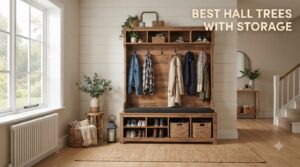 best hall trees with storage
