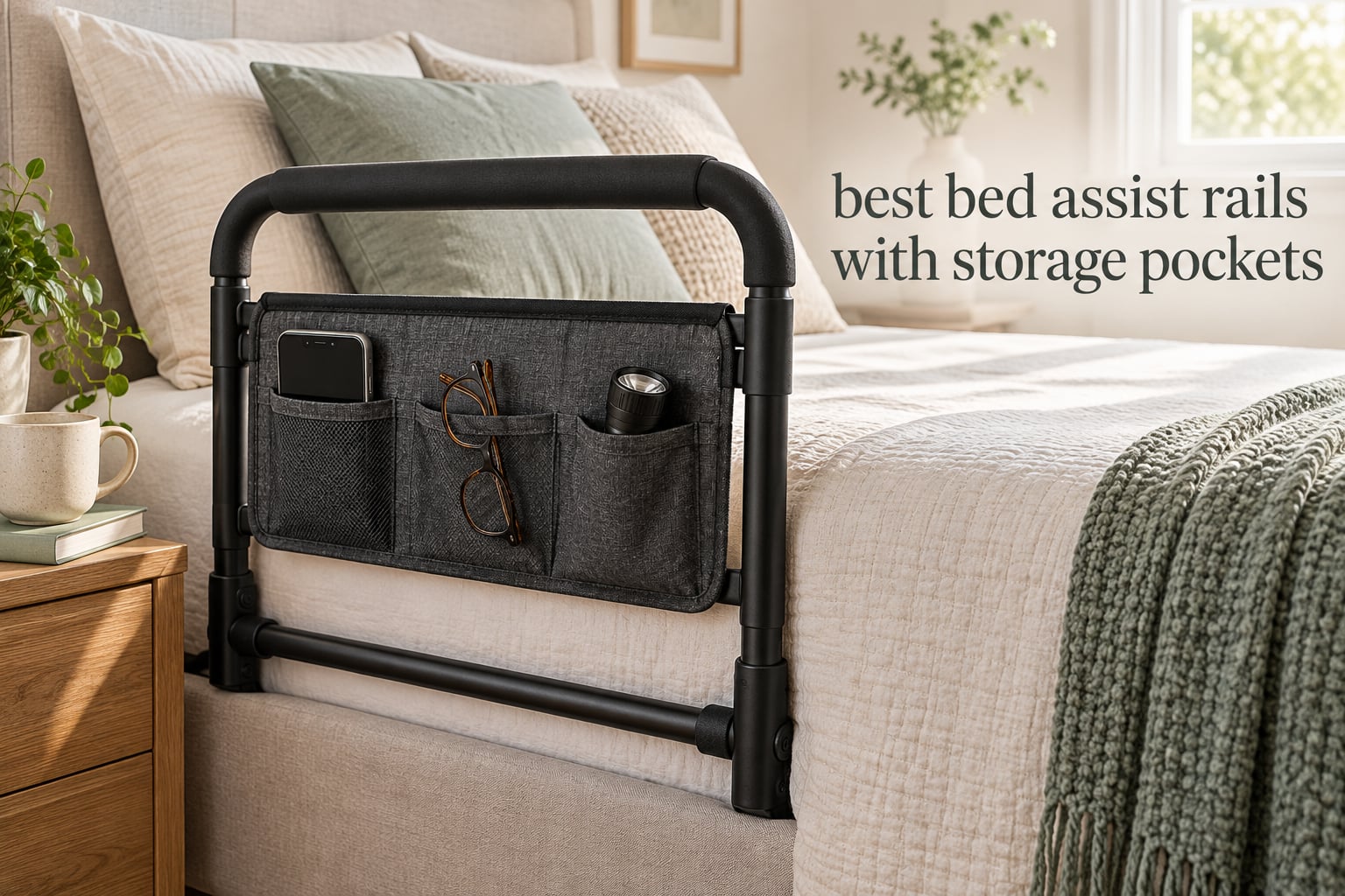 best bed assist rails with storage pockets