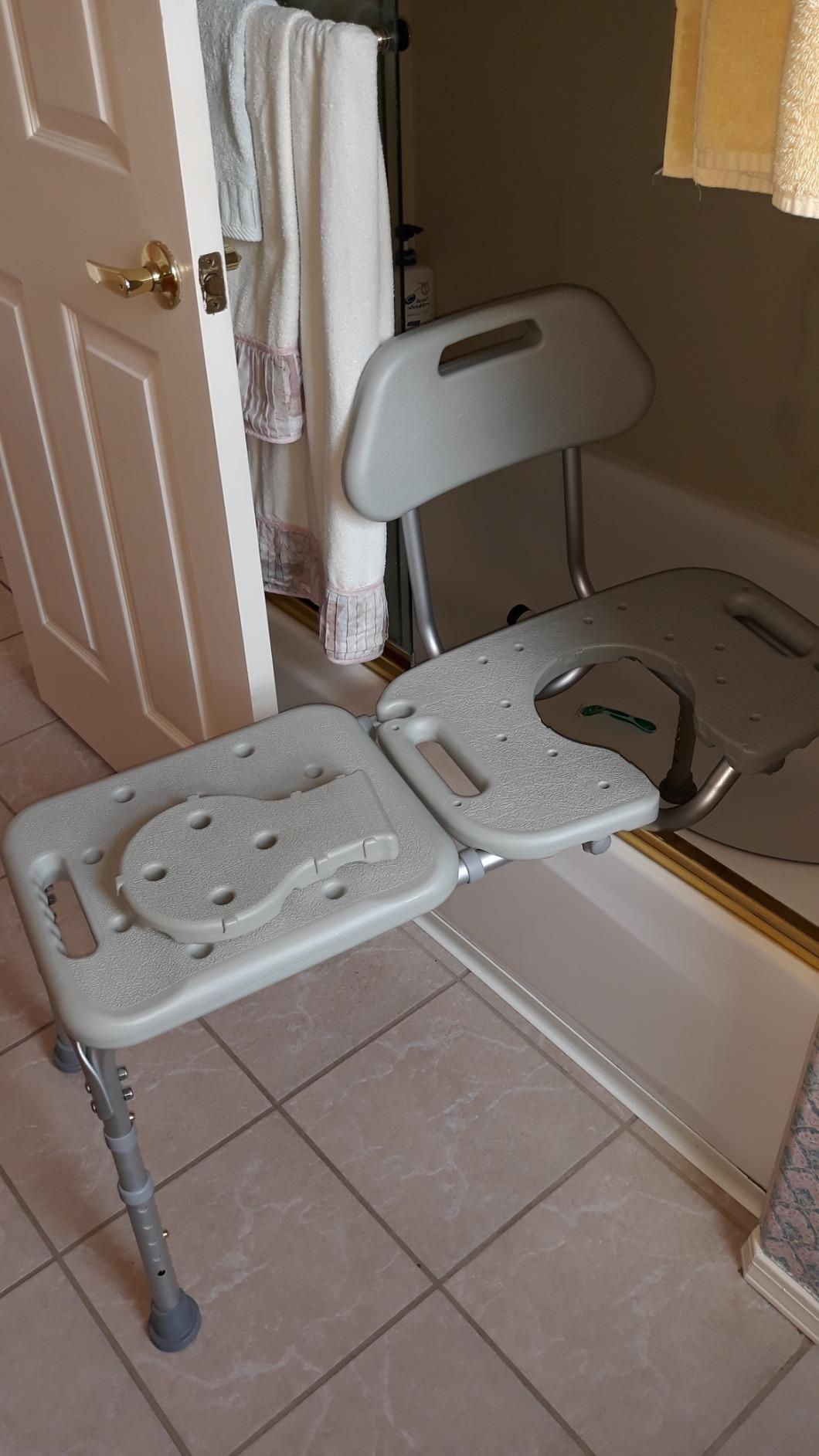 Platinum Health Bath Transfer Bench with Cutout Shower Seat, Deluxe All-Access Chair for Tub and Shower Transfers, Raised Toilet Seat for Seniors and Elderly, Adjustable Height, Includes Insert, Blue customer photo 2