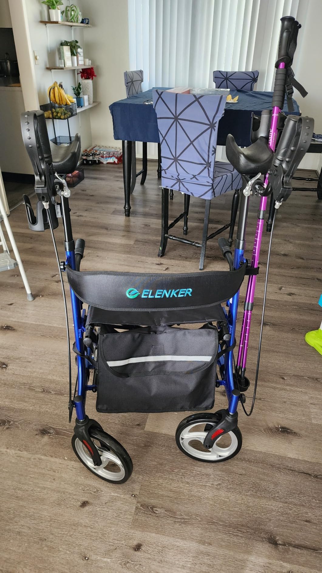 ELENKER Upright Walker, Stand Up Folding Rollator Walker Back Erect Rolling Mobility Walking Aid with Seat, Padded Armrests for Seniors and Adults, White customer photo 1