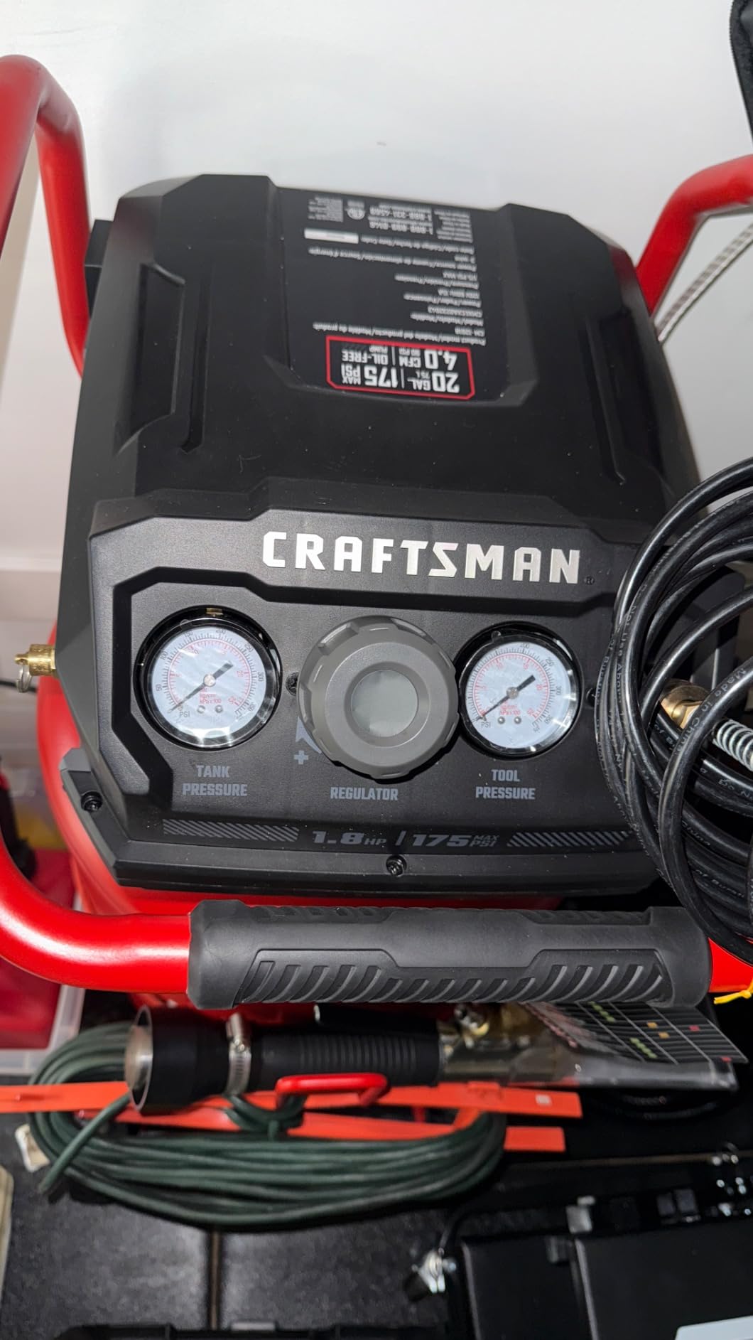 Craftsman Air Compressor, 20 Gallon Oil-Free 1.8 HP Max 175 PSI Pressure Two Quick Couplers Big Capacity, Red- CMXECXA0232043 customer photo 2
