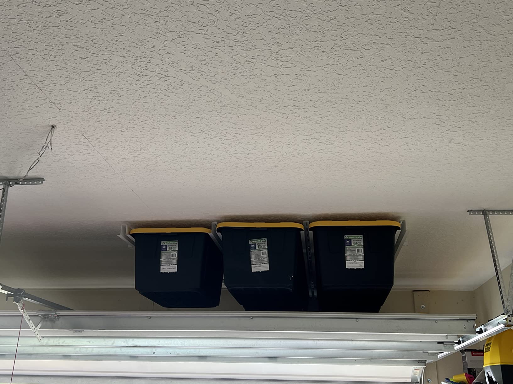 E-Z Garage Storage Tote Slide PRO – Made in USA Ceiling Tote Rack, 15 Totes customer photo 1