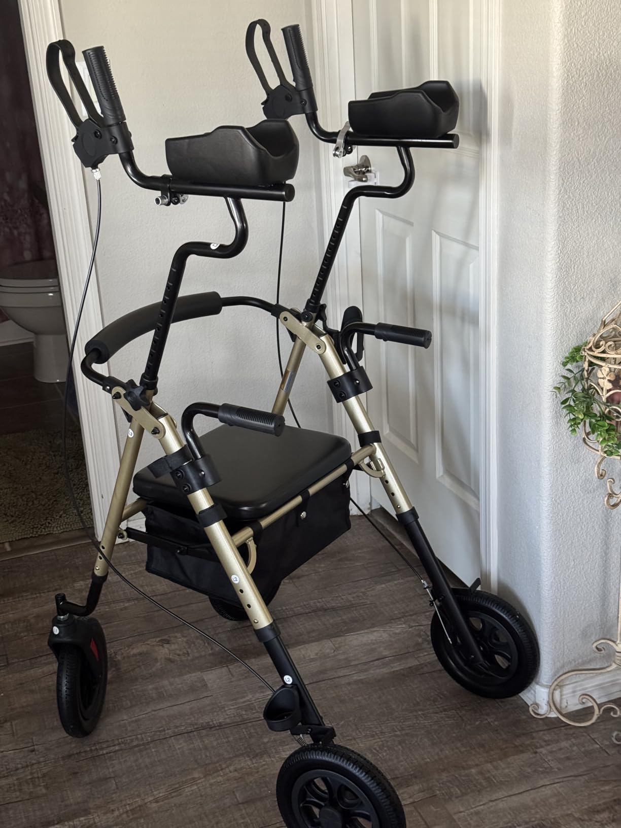 ELENKER All-Terrain Upright Rollator Walker, Stand Up Rolling Walker with 10’’Big PU Wheels and Adjustable Padded Armrests for Seniors from 4’8”to 6'4”, Red customer photo 1