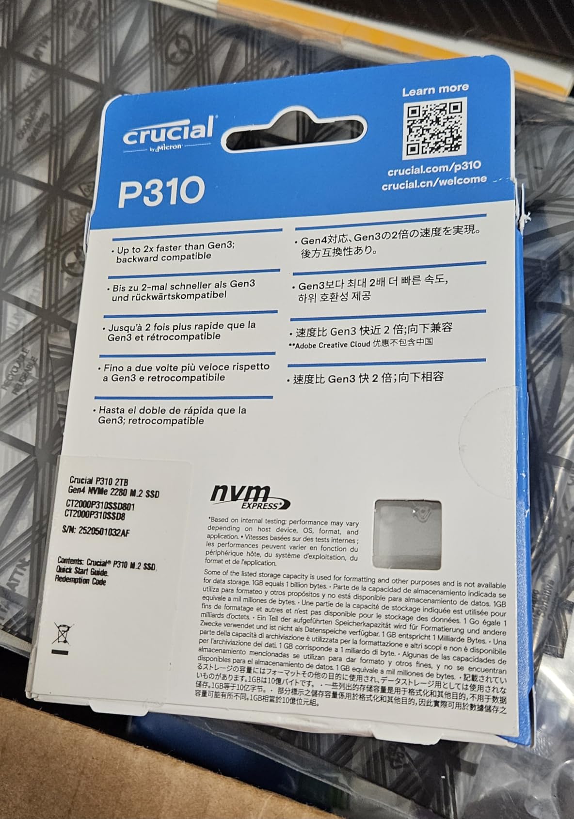 Crucial P310 2TB SSD, PCIe Gen4 NVMe M.2 2280, Up to 7,100MB/s, for Laptop, Desktop (PC), & Handheld Gaming Consoles, Includes Acronis Data Recovery Software, Solid State Drive - CT2000P310SSD801 customer photo 2