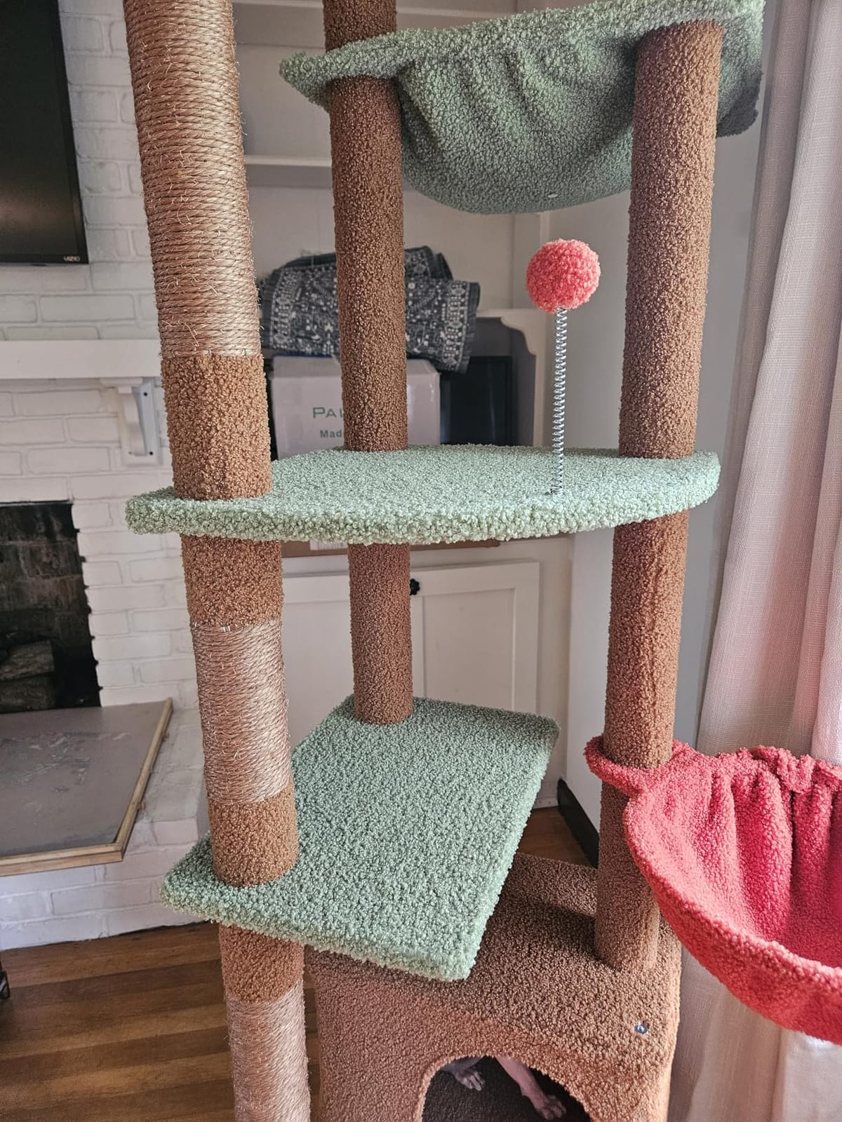 PEQULTI Floor to Ceiling Cat Tree, Adjustable 83-108in 5-Level Tower, Beige customer photo 1
